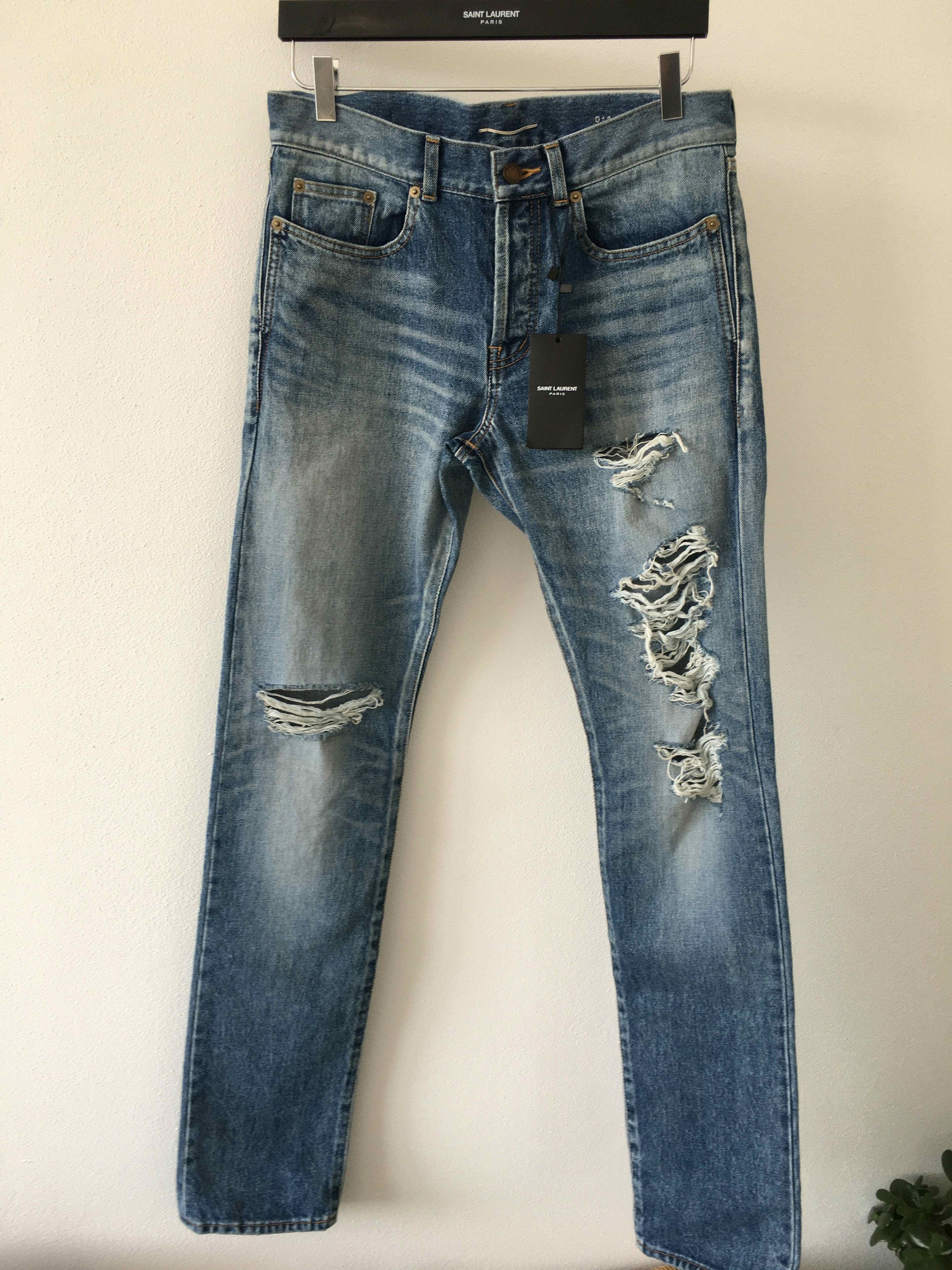 image of Saint Laurent Paris Ss'19 Jean Ripped in Blue, Men's (Size 31)