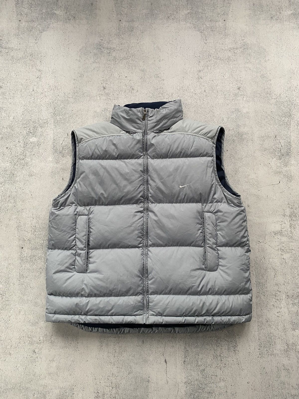 image of Y2K Nike Small Swoosh Puffer Vest in Grey, Men's (Size 2XL)