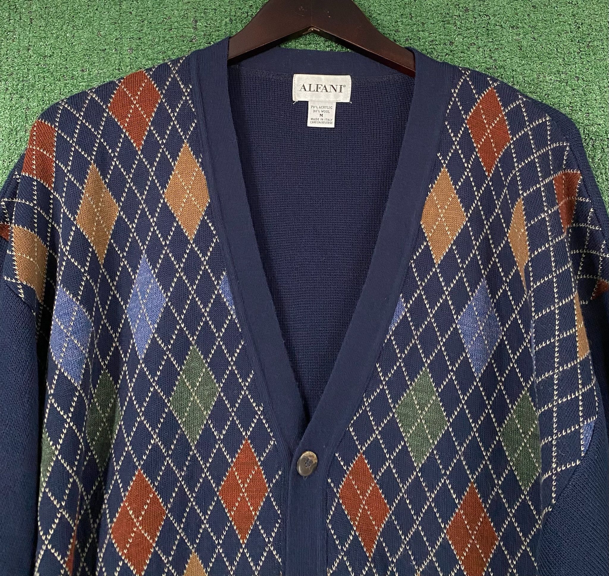Alfani 90’s Alfani Navy Argyle Patterned Cardigan Sweater Large Size US L / EU 52-54 / 3 - 2 Thumbnail