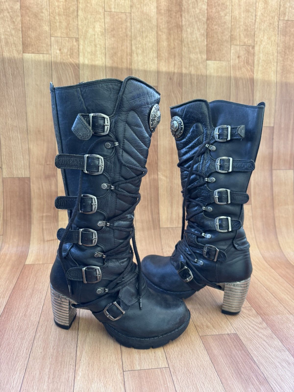 New Rock 🔥 Y2K New Rock Black leather Skull boots Size US 8 / IT 38 - 6 Thumbnail