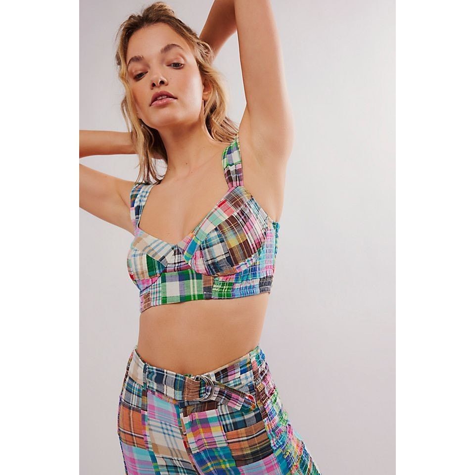 Free People New FREE PEOPLE Keep Me Plaid Pants Set $248 Sz 8 Patchwork Size 30" / US 8 / IT 44 - 2 Thumbnail