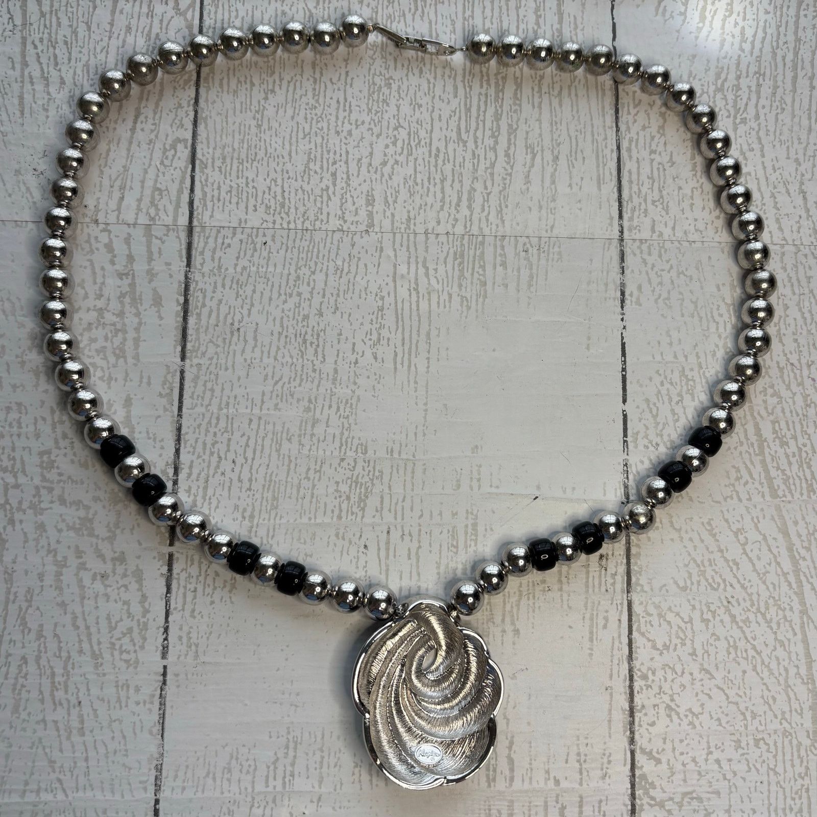 Other Vtg 1980s Napier Black & Silver Tone Swirled Disc Necklace Size ONE SIZE - 3 Thumbnail