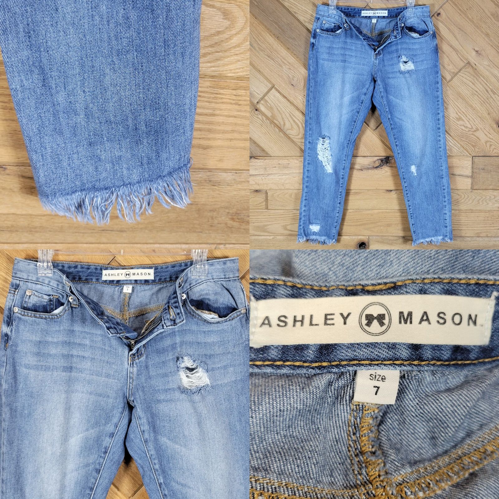Mason's Ashley Mason Women's Denim Distressed Raw Hem Ankle Jeans Blue Juniors Size 7 Jeans Distressed Pockets 5-Pocket Design Ankle Denim Jeans Mens Size 28" / US 6 / IT 42 - 8 Thumbnail