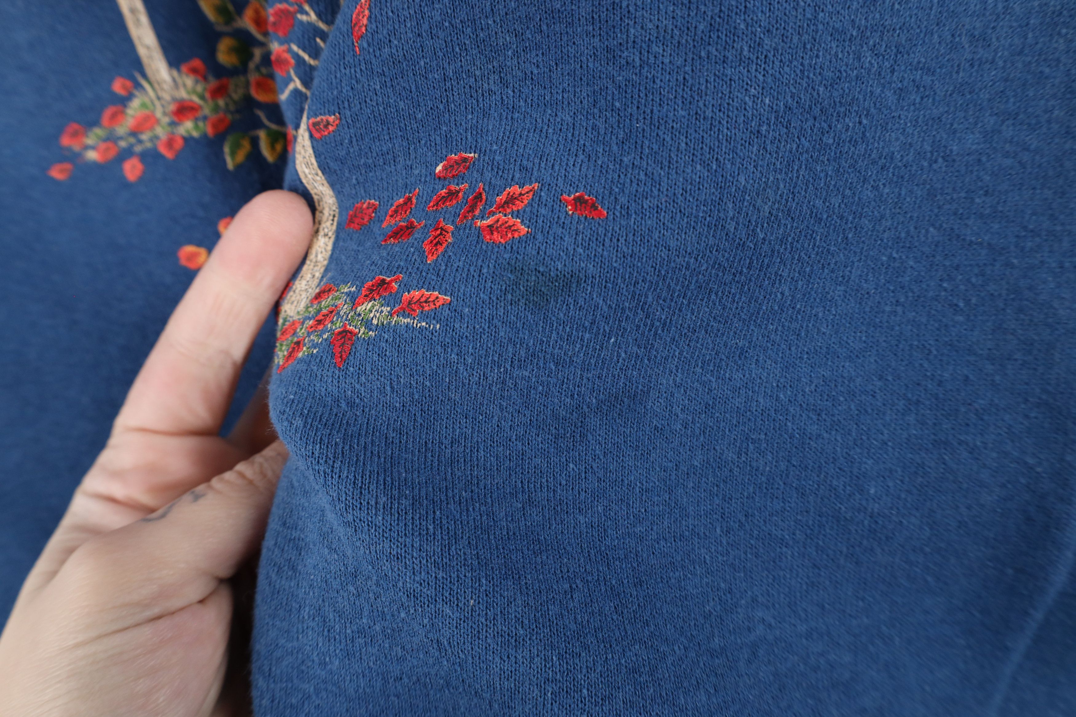 Vintage Vintage 90s Streetwear Fall Tree Leaves Sweatshirt Blue Size XXL / US 16-18 / IT 52-54 - 7 Thumbnail