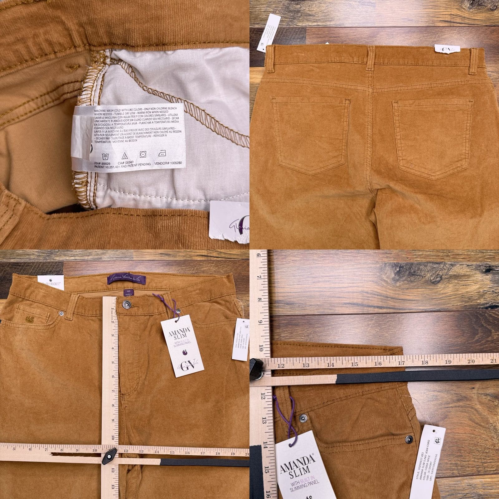 Gloria Vanderbilt Gloria Vanderbilt Amanda Slim Corduroy Pants Womens 16 Short Cider Spice Brown 5-Pocket Jeans City Slimming Straight Bag Logo New Size 38" / US 16 / IT 52 - 8 Thumbnail