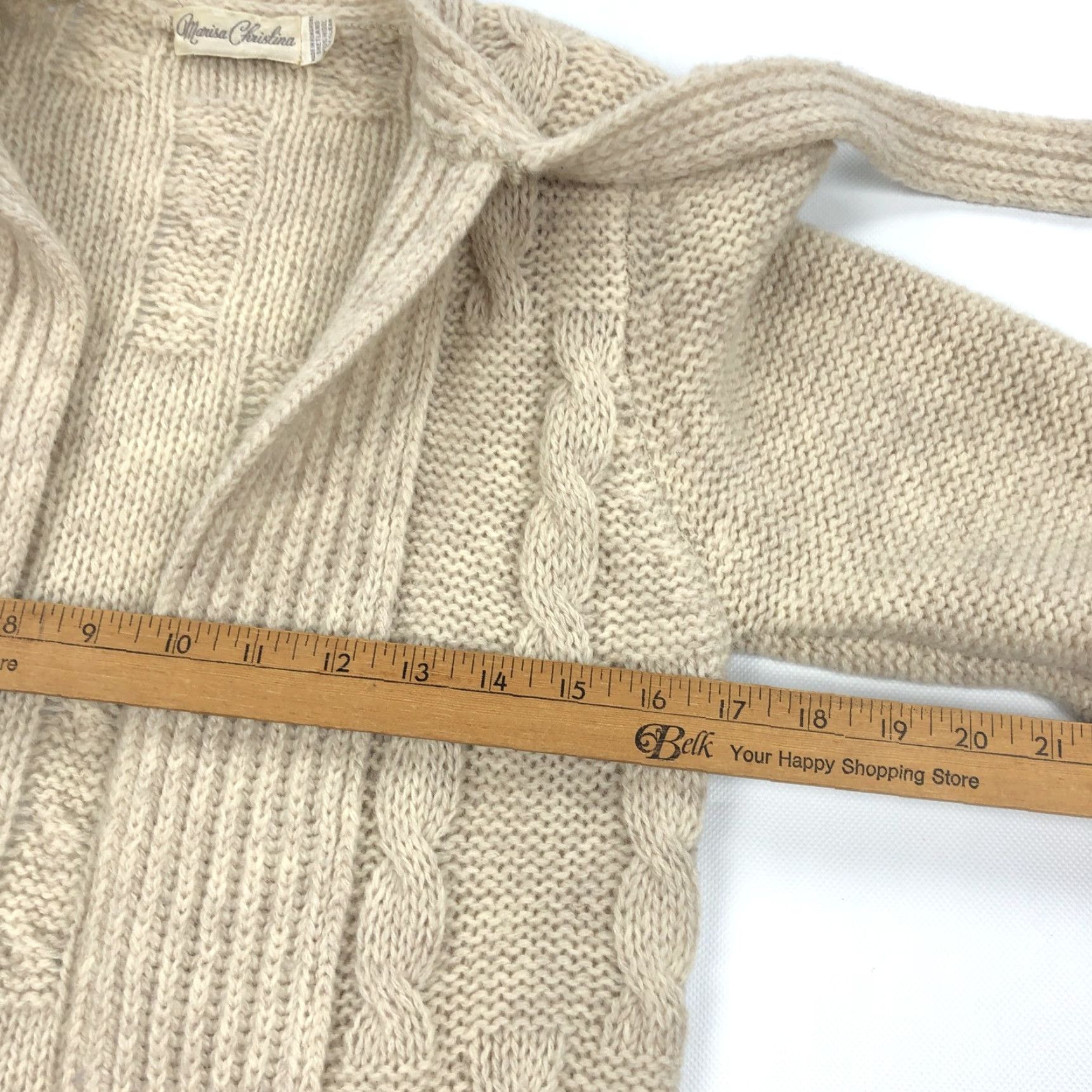 Vintage Marisa Christina Cardigan Beige Size M Sweater Cable Knit Ribbed Pockets Wool Women's Size M / US 6-8 / IT 42-44 - 6 Thumbnail