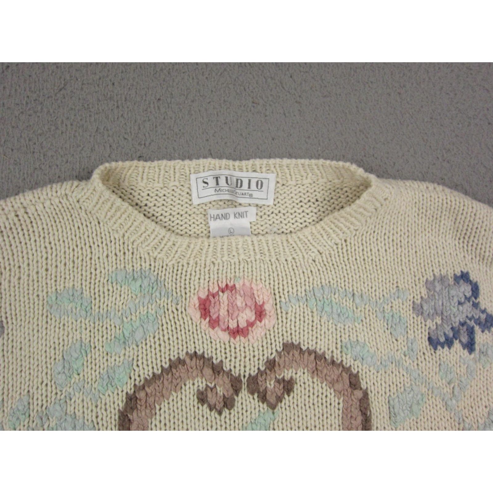 Vintage VINTAGE Michelle Stuart Sweater Women L Crew Neck Floral Knit Pullover 90s Ivory Size L / US 10 / IT 46 - 3 Thumbnail