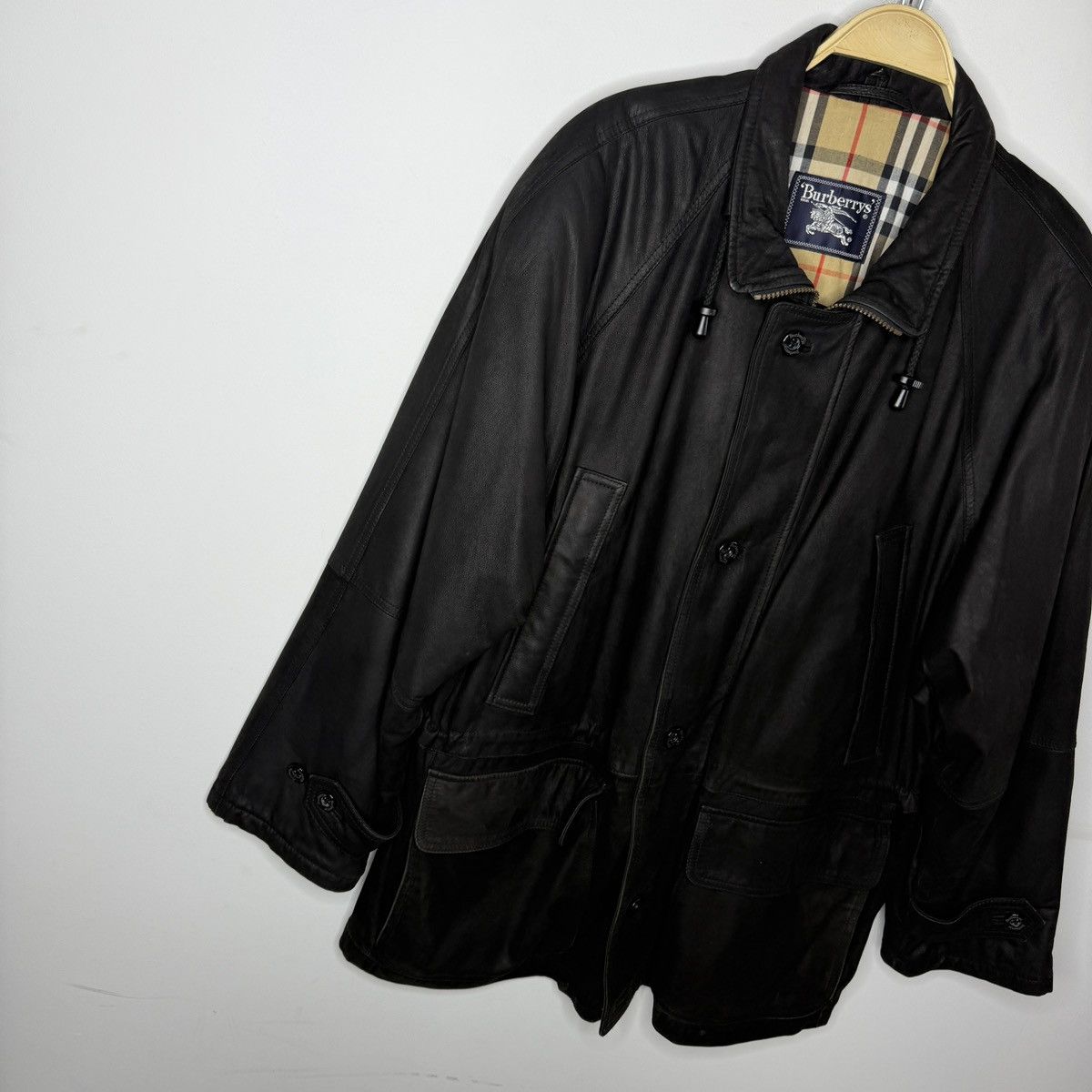 Burberry Burberrys Leather Jacket Coat Black Classic Nova Check Size US L / EU 52-54 / 3 - 4 Thumbnail