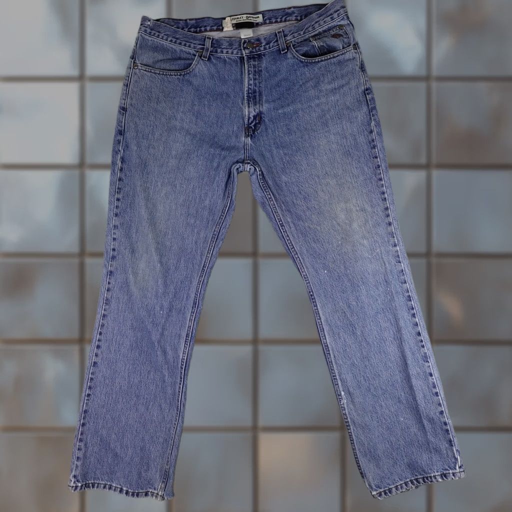 Harley Davidson Harley-Davidson Jeans Mens 38x32 Blue Denim Biker Light Wash Faded Distressed - 90s, Grunge, Retro, Rock - Pre-Owned Size US 38 / EU 54 - 1 Thumbnail