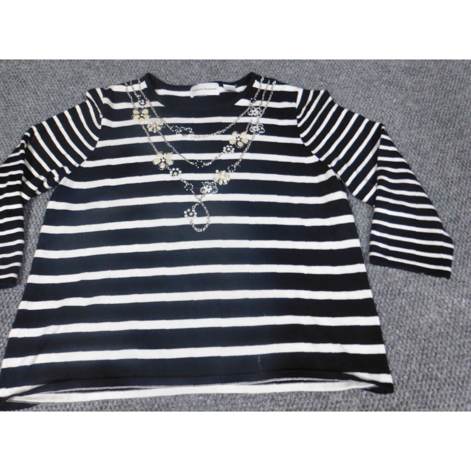 Vintage Alfred Dunner Womens Sweater L Black Striped Round Neck Long Sleeve Raglan Stretch Knit Pullover Size L / US 10 / IT 46 - 3 Thumbnail
