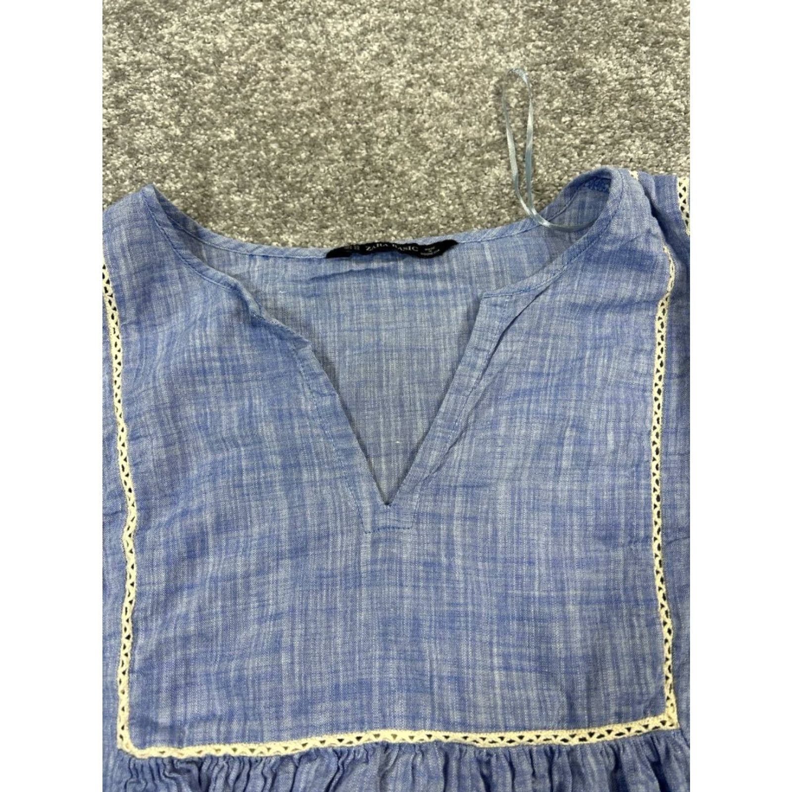 Zara Zara Blouse Women's XS Blue Cotton V-Neck Long Sleeve Casual Shirt Spring Summer Size XS / US 0-2 / IT 36-38 - 2 Thumbnail