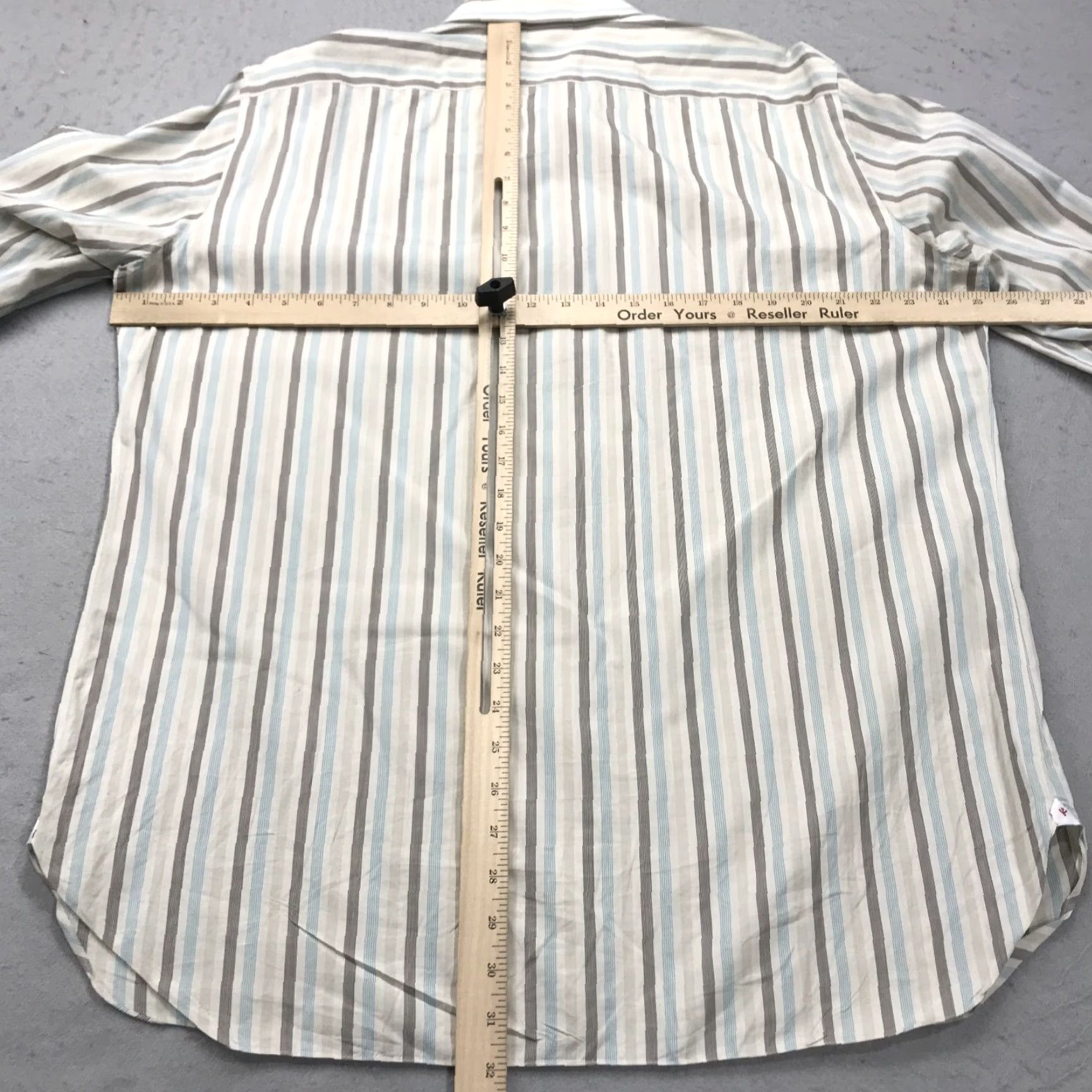 Isaia VINTAGE Isaia Napoli Shirt Mens 17 43 Cream Blue Striped Italy Dress Designer Barrel Size 46R - 7 Thumbnail
