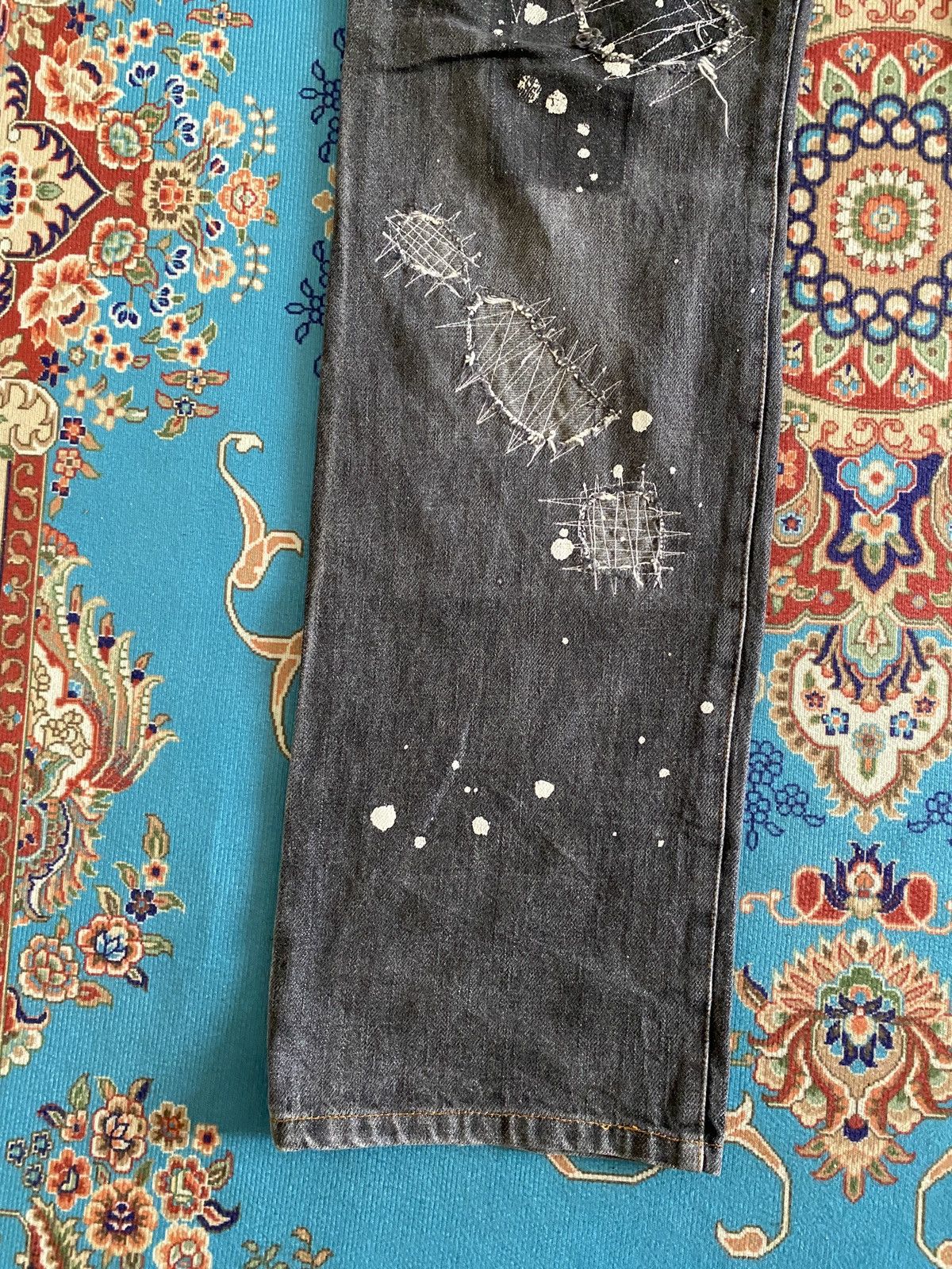 Japanese Brand Japanese Brand Distressed Splatter Patchwork Design Denim Size US 31 - 5 Thumbnail