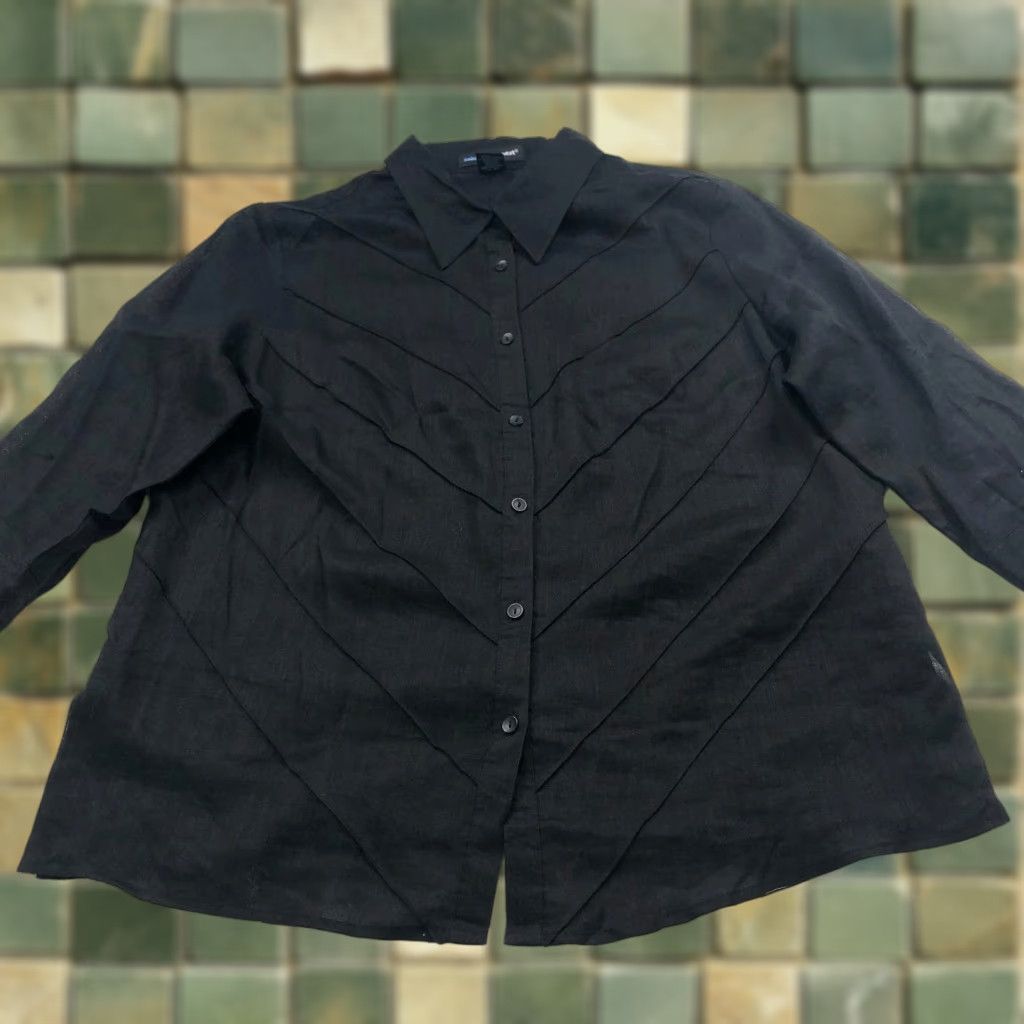 Vintage VINTAGE Saint Tropez West Shirt 1X Long Sleeve Linen Black Striped Button-Up Womens Plus Size XL / US 12-14 / IT 48-50 - 1 Thumbnail