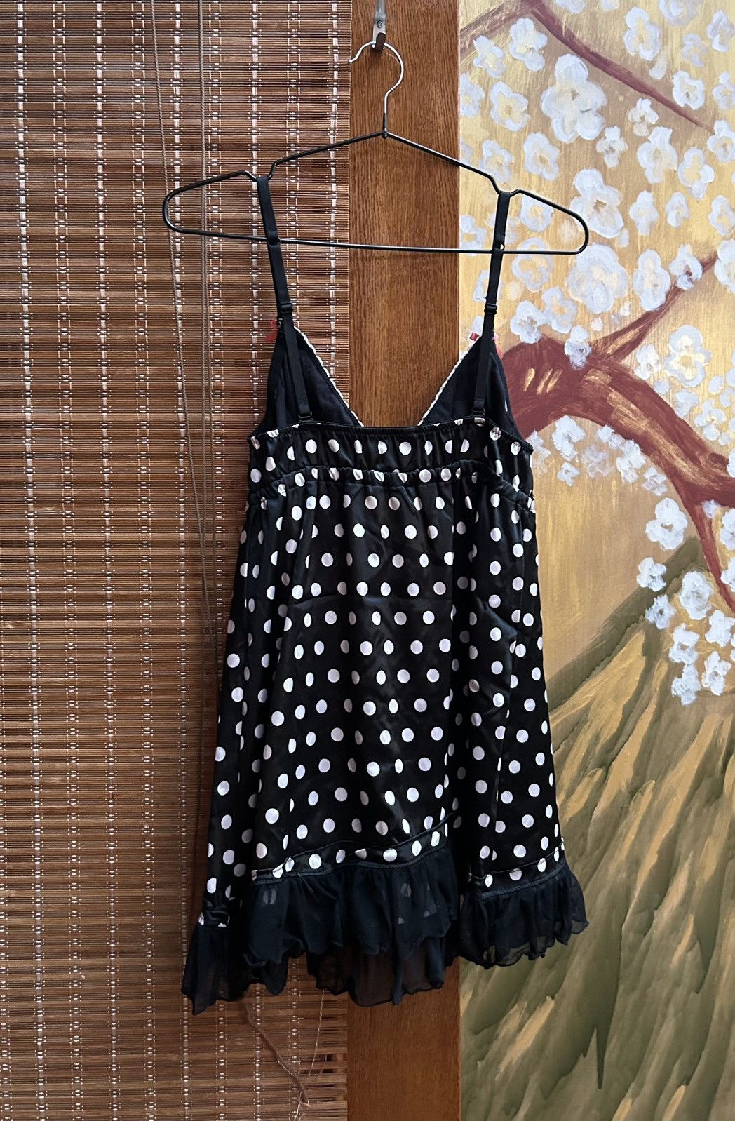 Vintage Y2K Yes Or No Polka Dot Cami Slip Top Lace Trim Mesh Hem Size S / US 4 / IT 40 - 2 Thumbnail