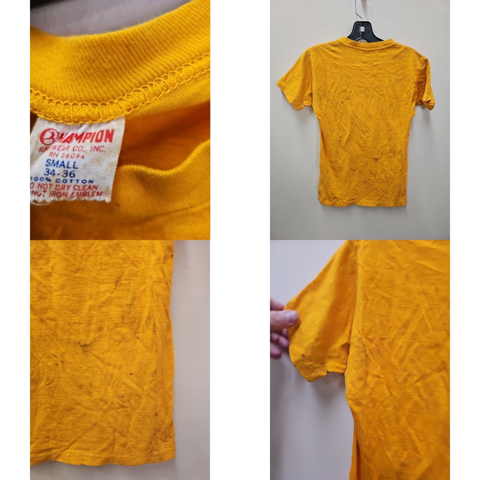 Champion VINTAGE Champion Running Man T-Shirt Mens Small Yellow USA 1950s 60s Small Hole Cotton Short Sleeve Size US S / EU 44-46 / 1 - 8 Thumbnail