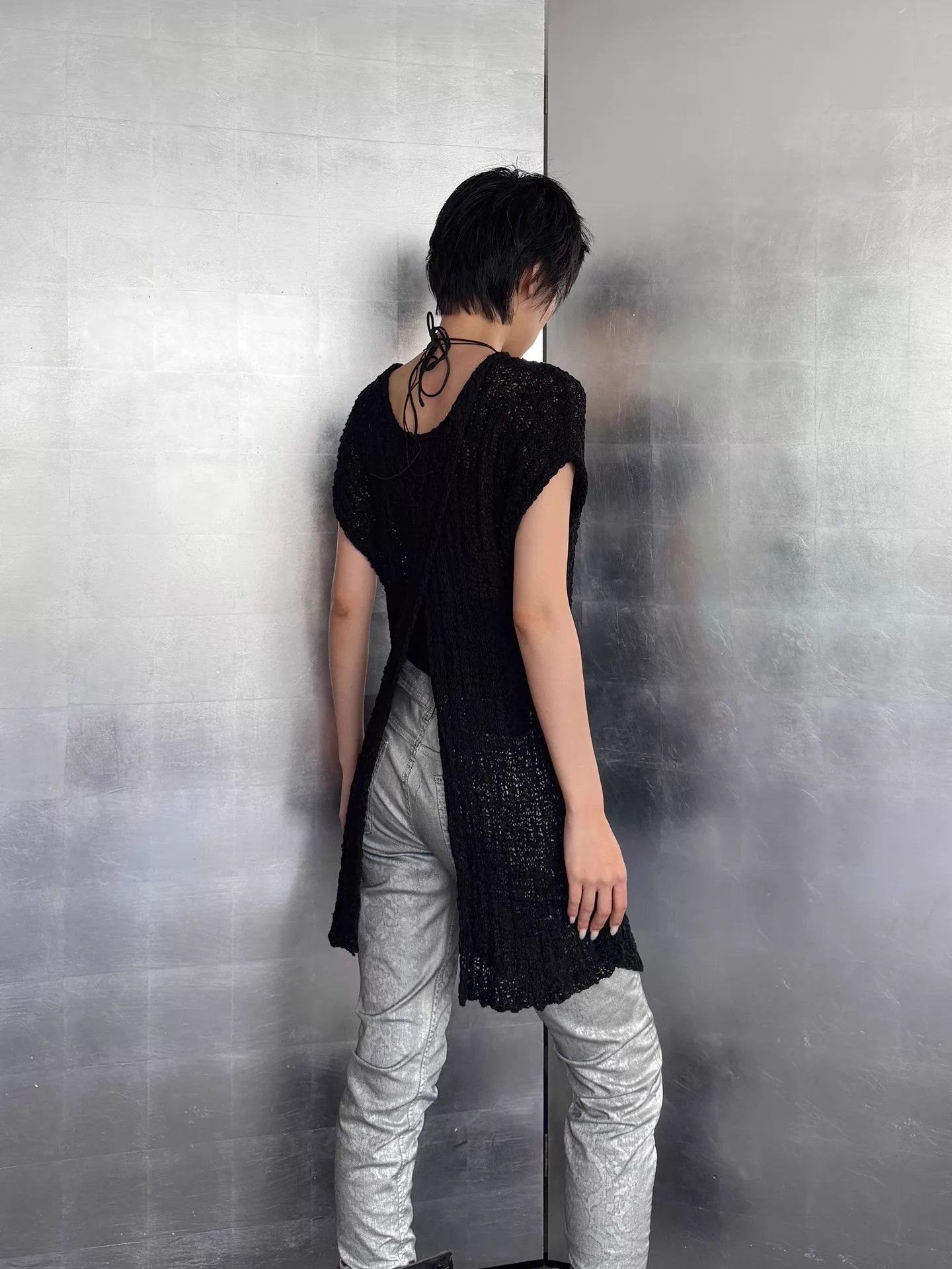 Vintage Vtg Italian Openwork Elastic Crochet Back Slit Long Top XS/S Size XS / US 0-2 / IT 36-38 - 7 Thumbnail