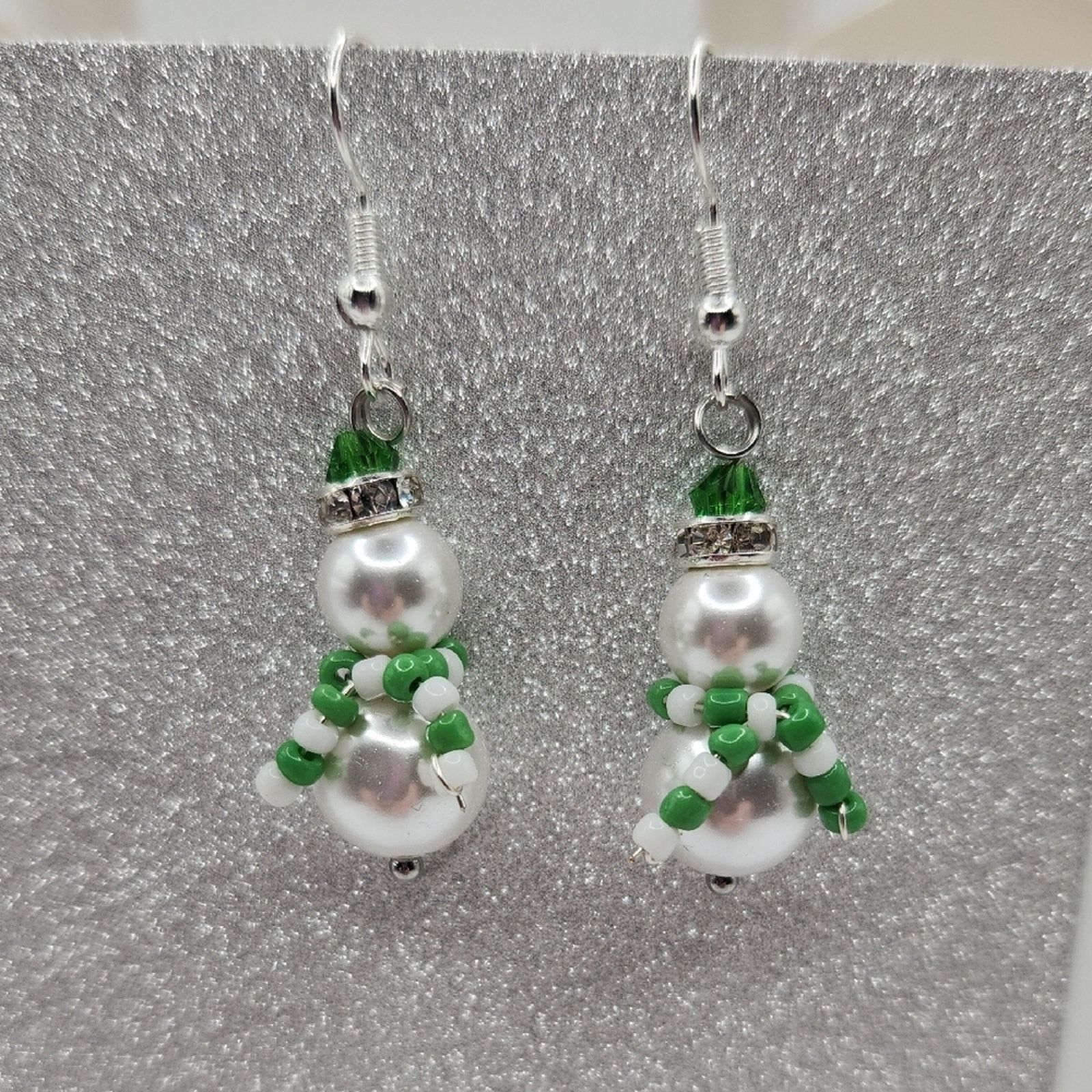 Other Handmade Snowman Earrings with Pearls, Green Beads, Crystals Size ONE SIZE - 6 Thumbnail