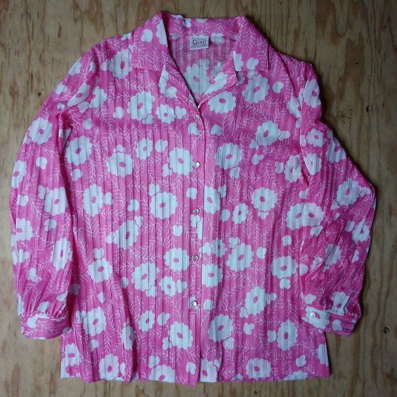 Vintage Vintage Graff Californiawear Pink Floral Disco Shirt Size L / US 10 / IT 46 - 2 Thumbnail