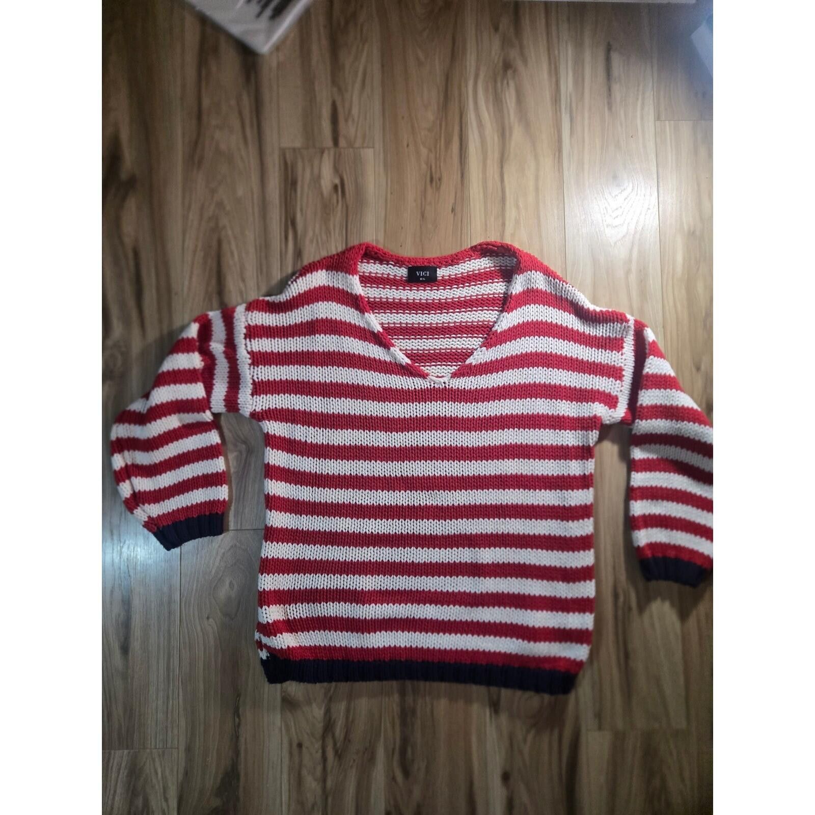 Vivienne Westwood Vici Red White Blue Striped Chunky Knit V-Neck Sweater Size M / US 6-8 / IT 42-44 - 1 Thumbnail