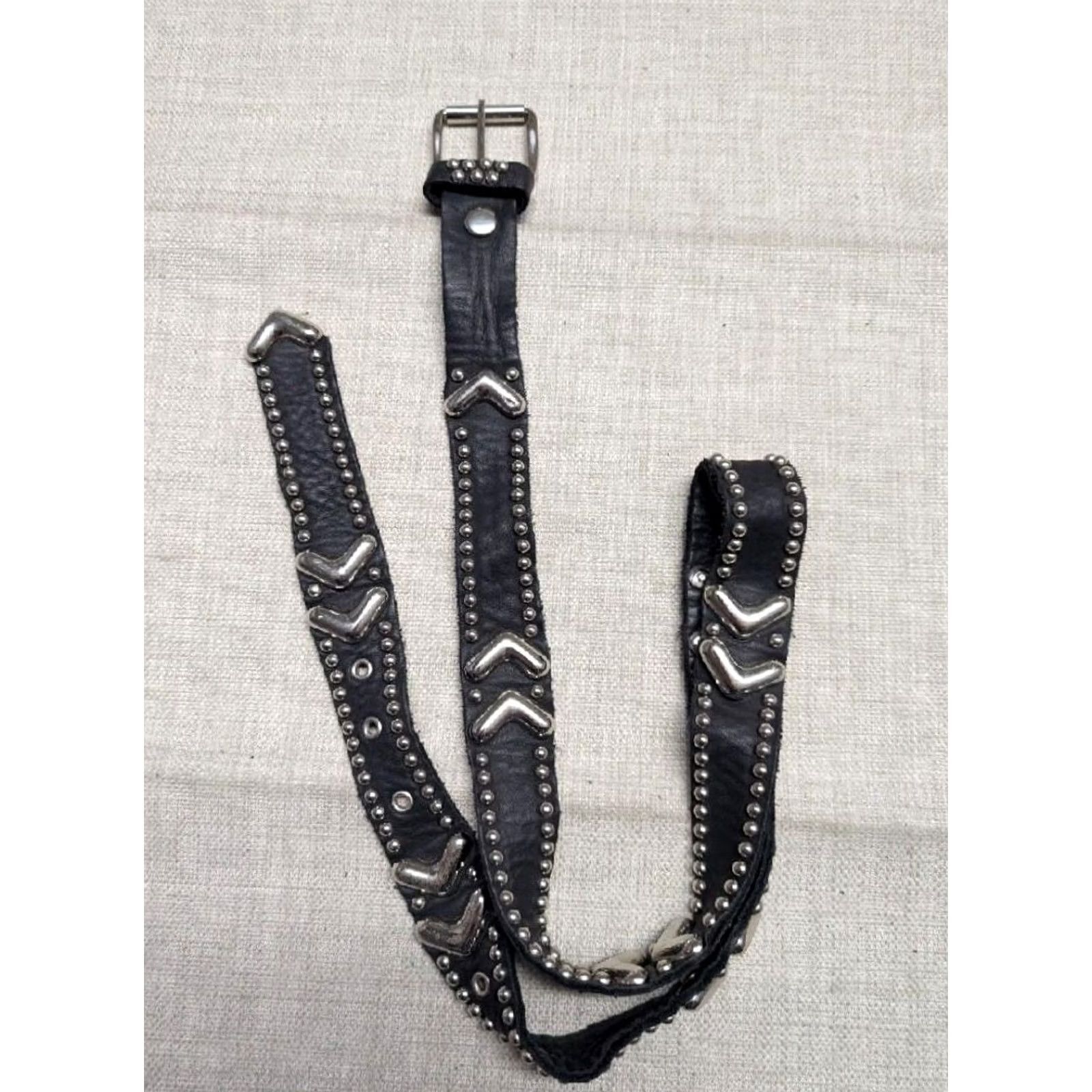 Vintage VINTAGE studded belt leather Sand Castle belt One Size 26-36 black Womens accessories belt Punk Glam 1980s-90s Size ONE SIZE - 3 Thumbnail