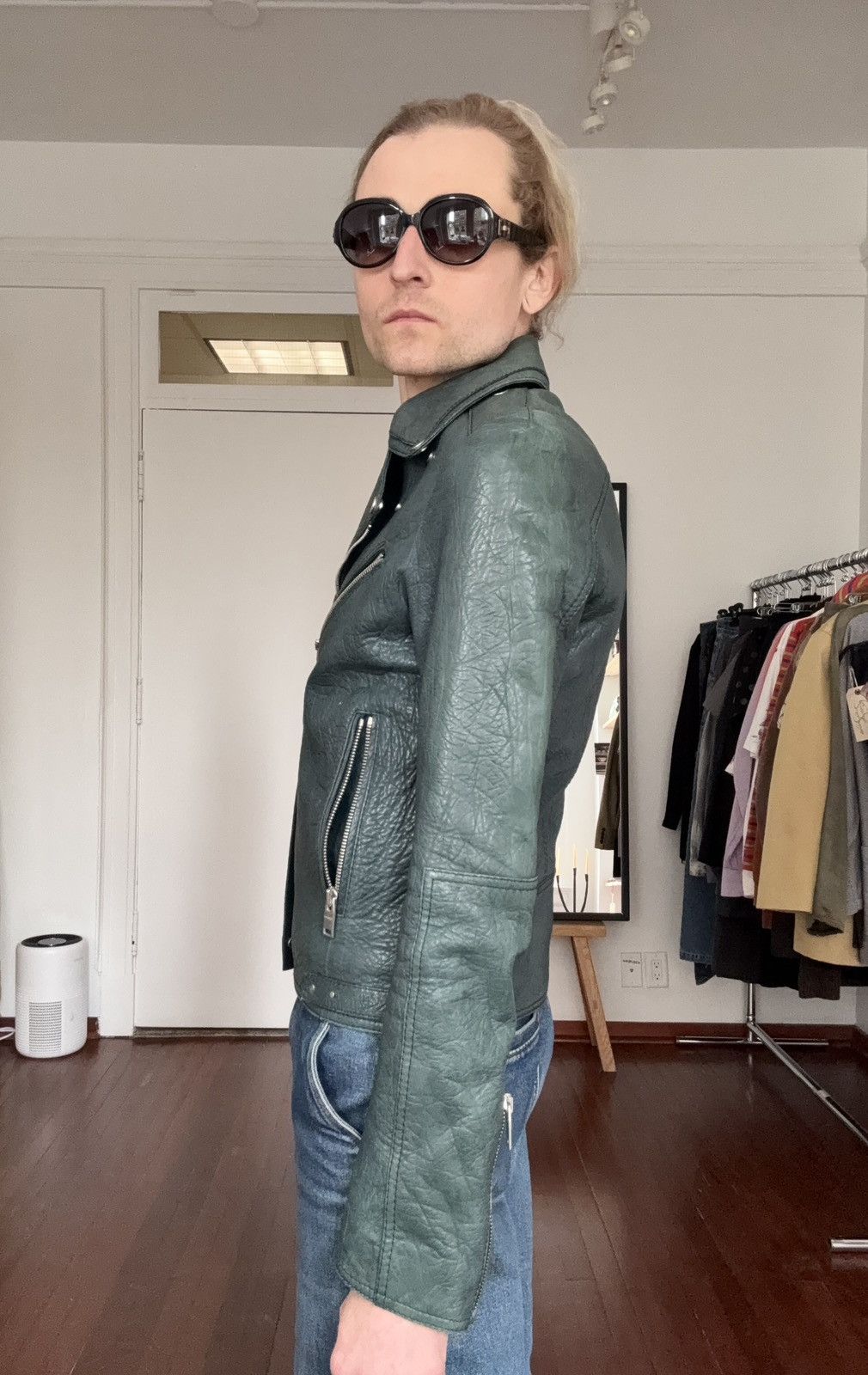Balenciaga Balenciaga AW2014 Green Lamb Leather Biker Jacket Size US S / EU 44-46 / 1 - 8 Thumbnail