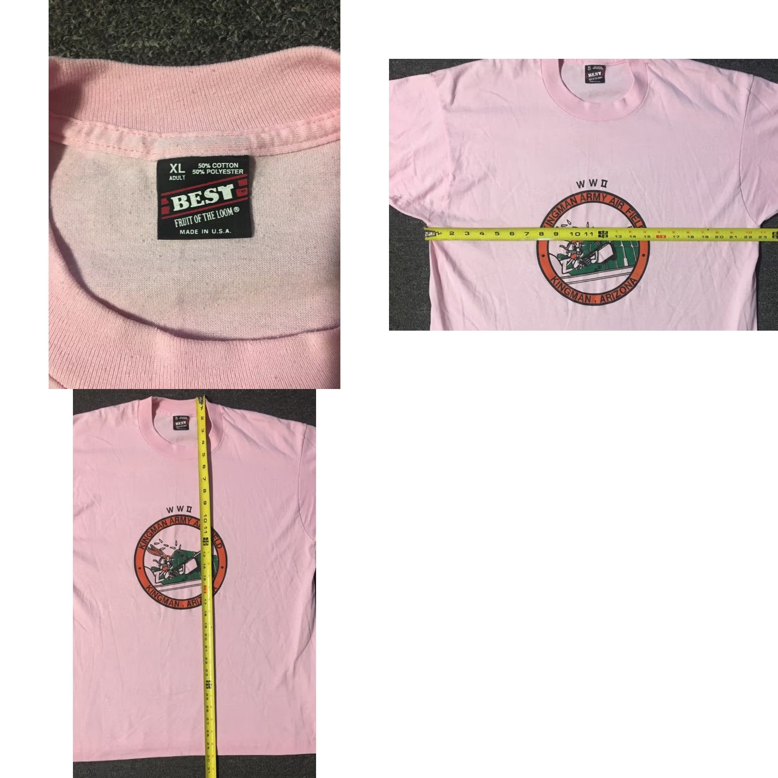 Fruit Of The Loom VINTAGE 90s USA Army Shirt XL Pink US Navy Marine Grunge Cartoon Kingman Arizona Air Field Single Stitch Graphic Tee Men XS? Size US XL / EU 56 / 4 - 8 Thumbnail