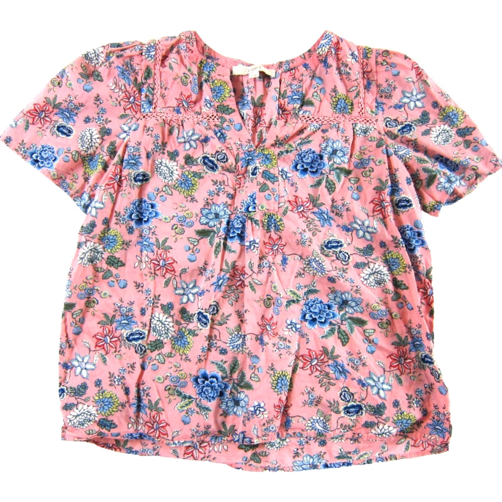 Ann Taylor Ann Taylor Loft Blouse Shirt M Pink Floral Short Sleeve Tunic 100% Cotton Womens Regular Size M / US 6-8 / IT 42-44 - 2 Thumbnail