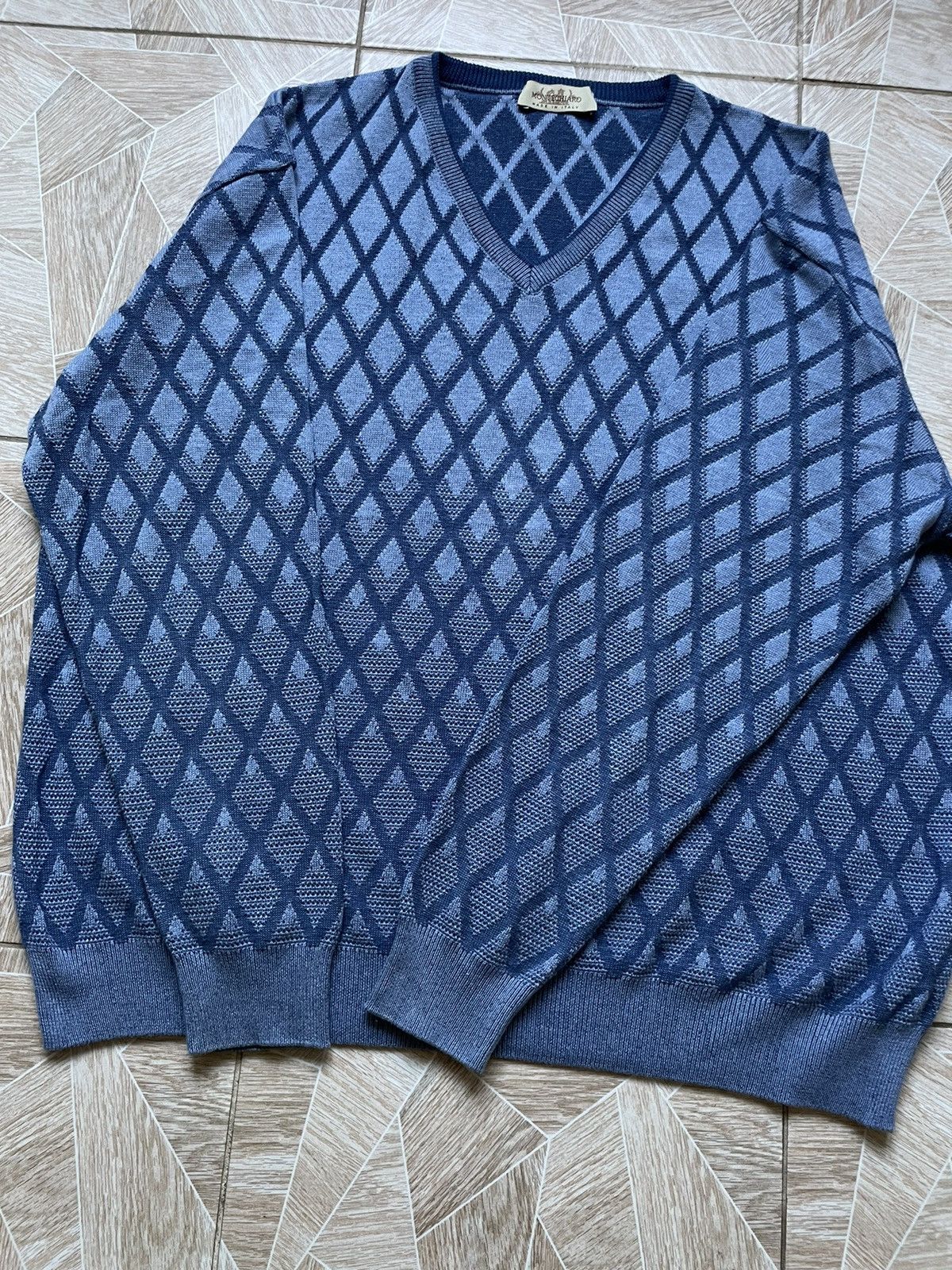 Vintage Montechiaro Knitted Sweater Italy Designers Monogram Rhombus Size US XL / EU 56 / 4 - 4 Thumbnail