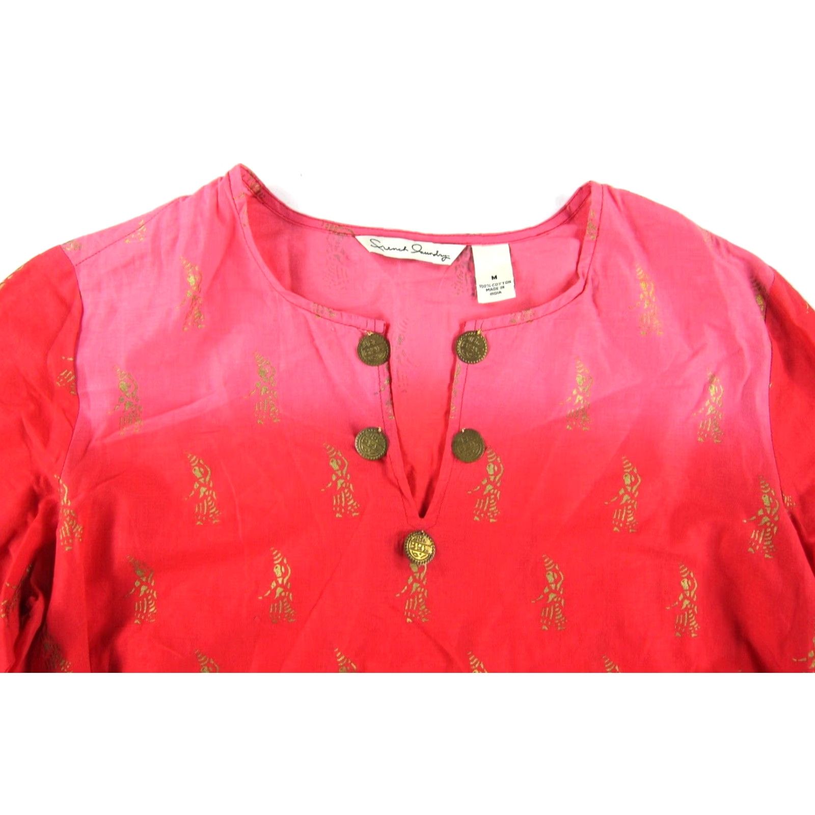 Pinko French Laundry Blouse Tunic 3/4 Sleeve Beaded 100% Cotton Pink Medium Womens Size M / US 6-8 / IT 42-44 - 4 Thumbnail
