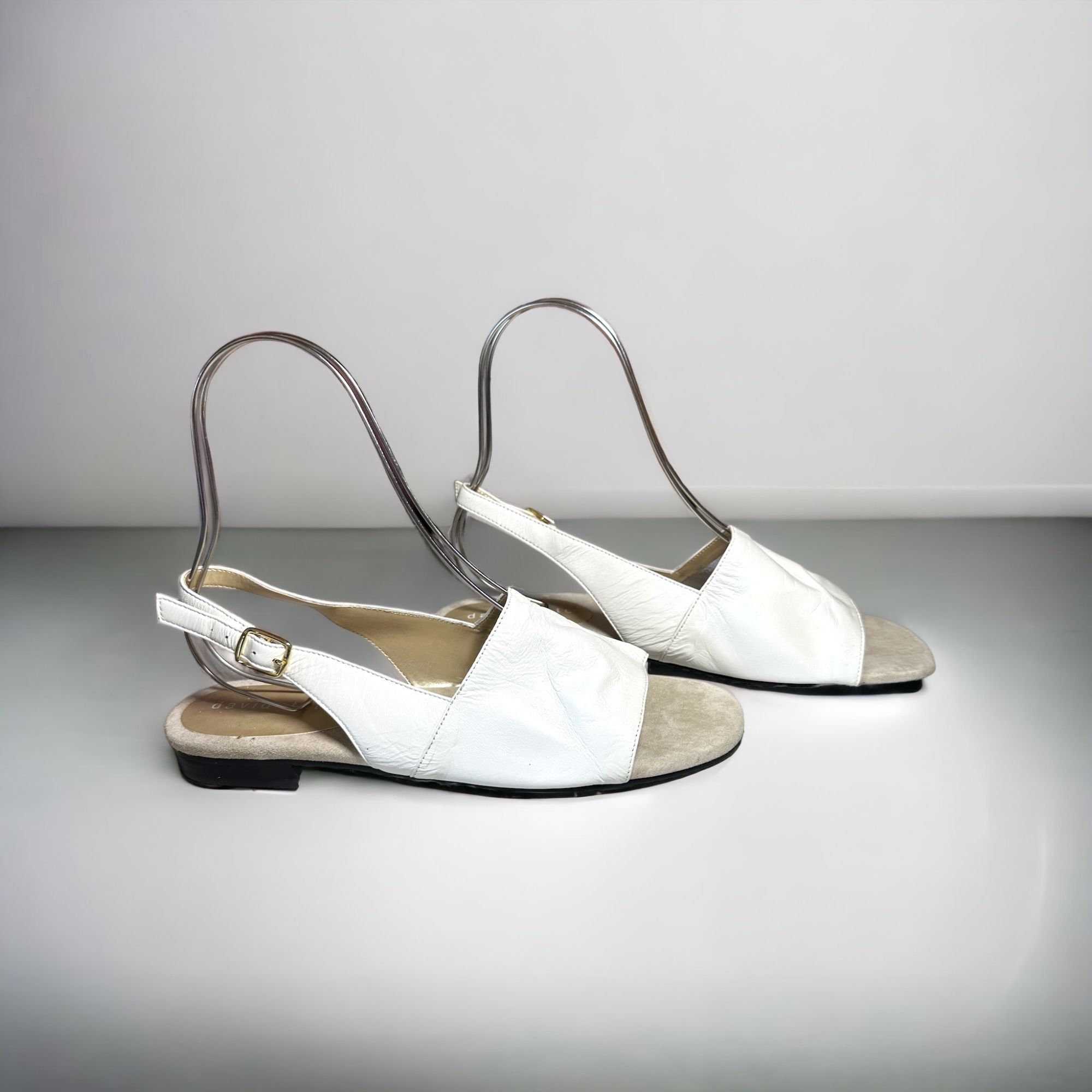 Designer David Tate Soho White Leather Slingback Open Toe Shoes Size US 10 / IT 40 - 2 Thumbnail