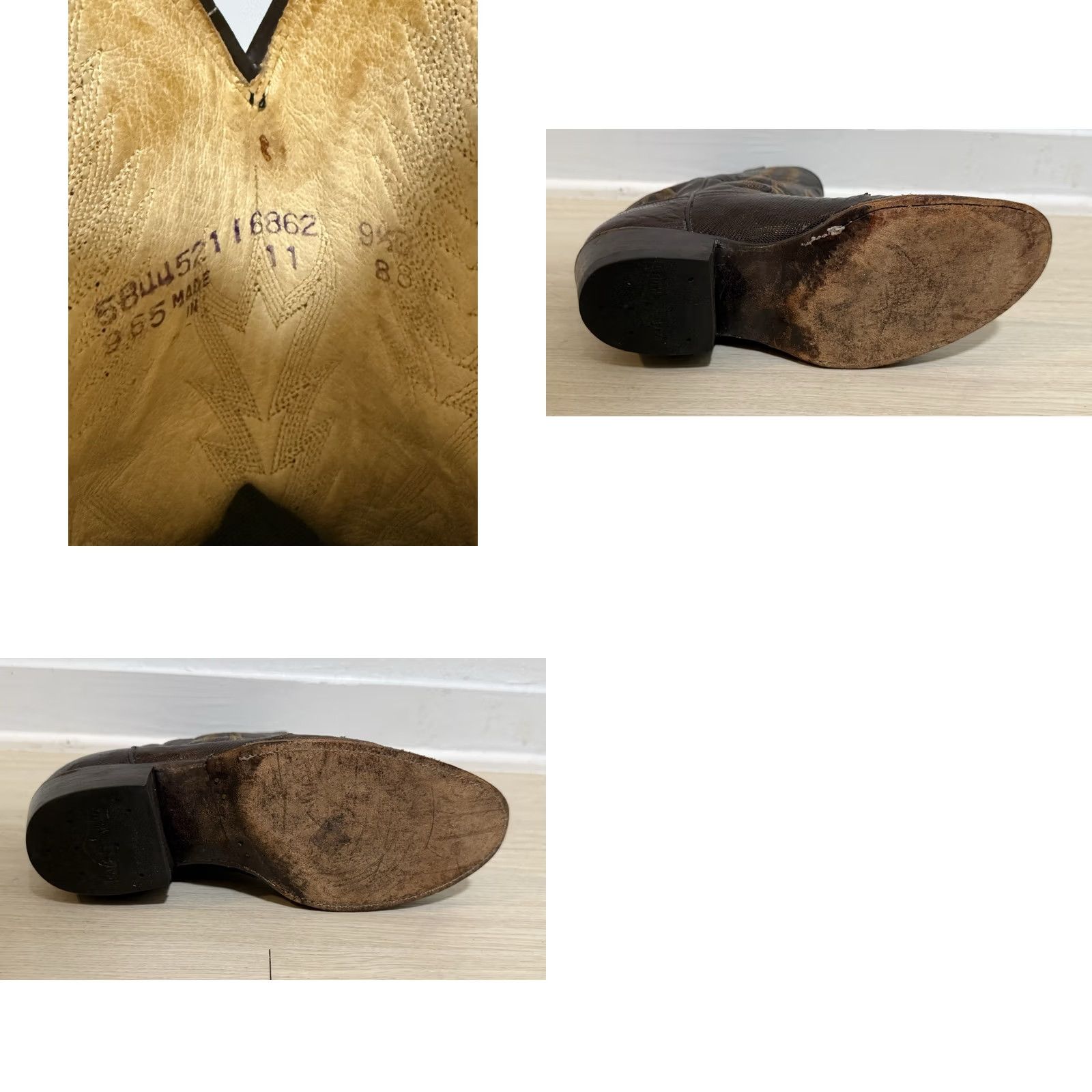 Dan Post VINTAGE Dan Post 16862 Boots Mid-Calf Brown Lizard Cowboy Leather Western Men 9.5D - 16862, Embroidered, Leather, Comfort, Cushioned, USA Size US 10 / EU 43 - 9 Thumbnail
