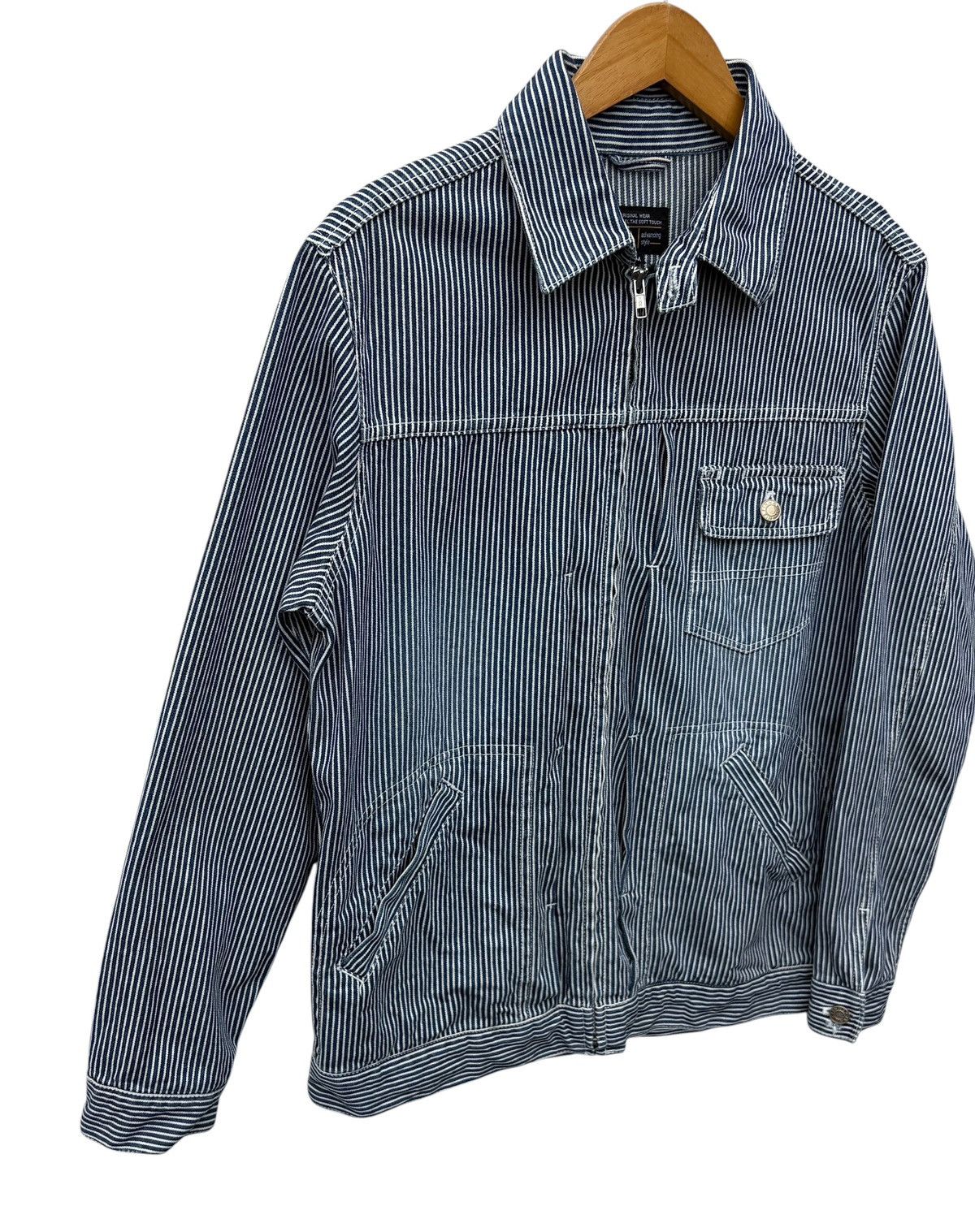 Japanese Brand Fin Way Hickory Stripes Workers Zipper Jacket Size US M / EU 48-50 / 2 - 6 Thumbnail