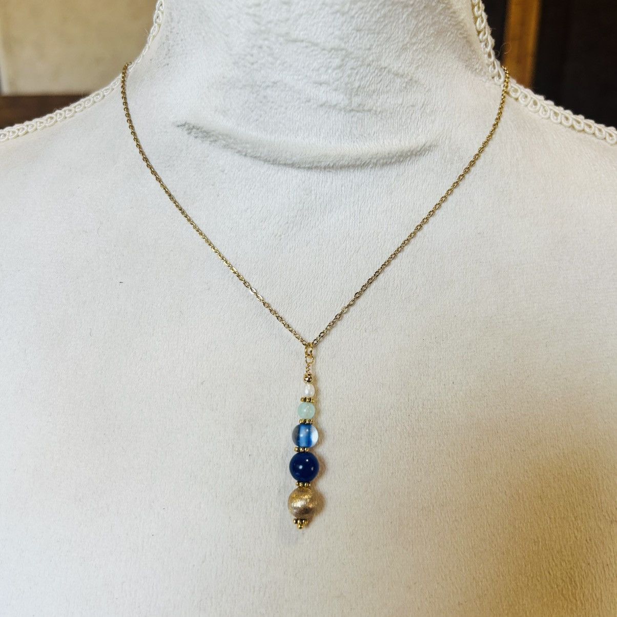 Handmade Handcrafted vintage bead drop pendant on chain necklace Size ONE SIZE - 3 Thumbnail