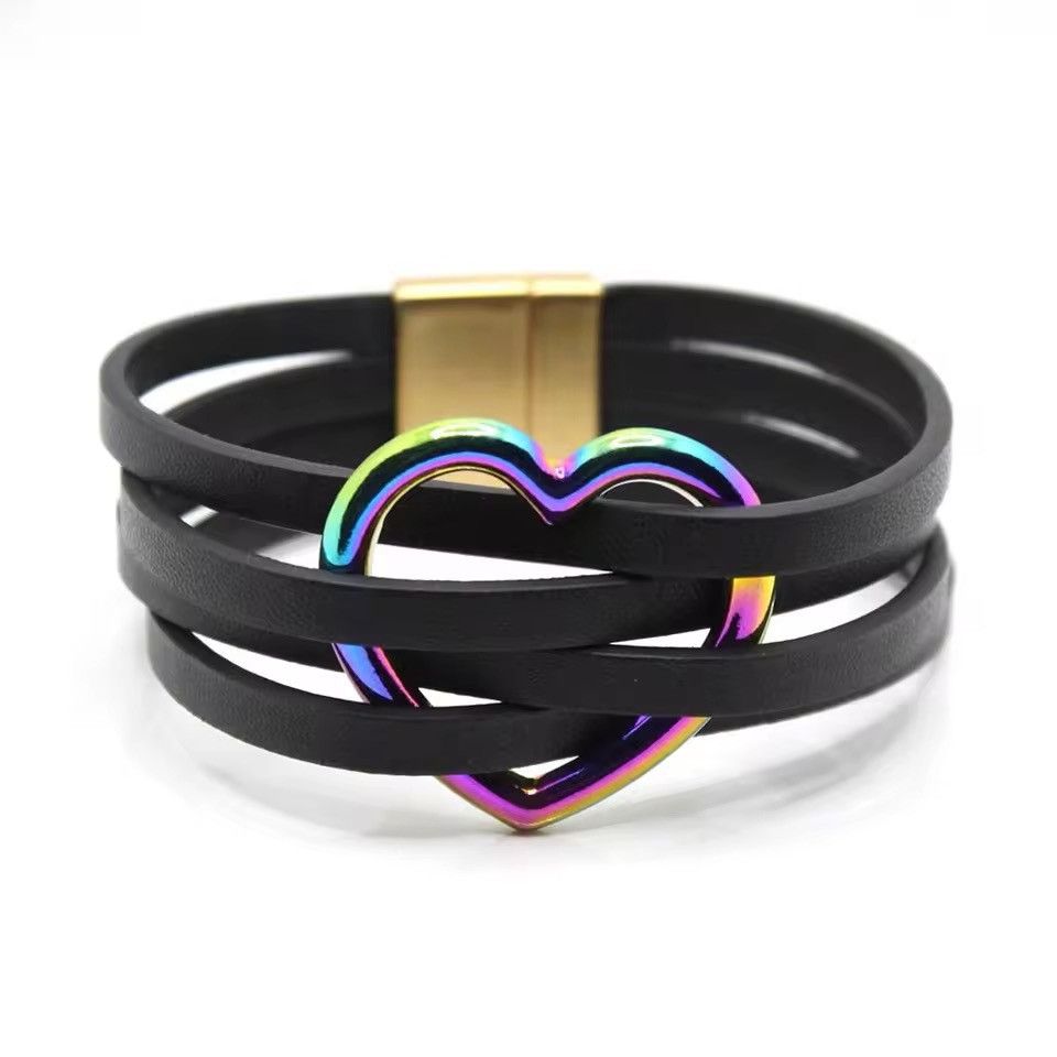 Vintage Hollow LOVE Charm PU Leather Bracelets Size ONE SIZE - 1 Thumbnail