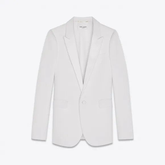 Saint Laurent Paris o1bcso1str1224 Notched Collar Tuxedo Jacket in White Size XS / US 0-2 / IT 36-38 - 1 Preview