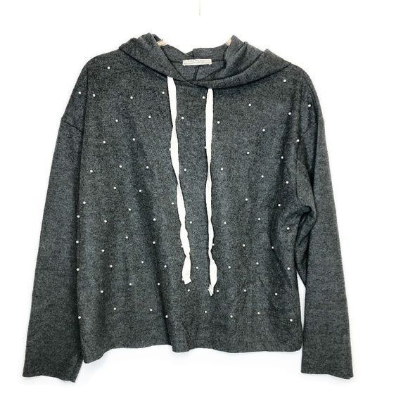 Zara Zara Trafaluc Charcoal Grey Pearl Detail Hoodie Sweatshirt Size S / US 4 / IT 40 - 1 Thumbnail