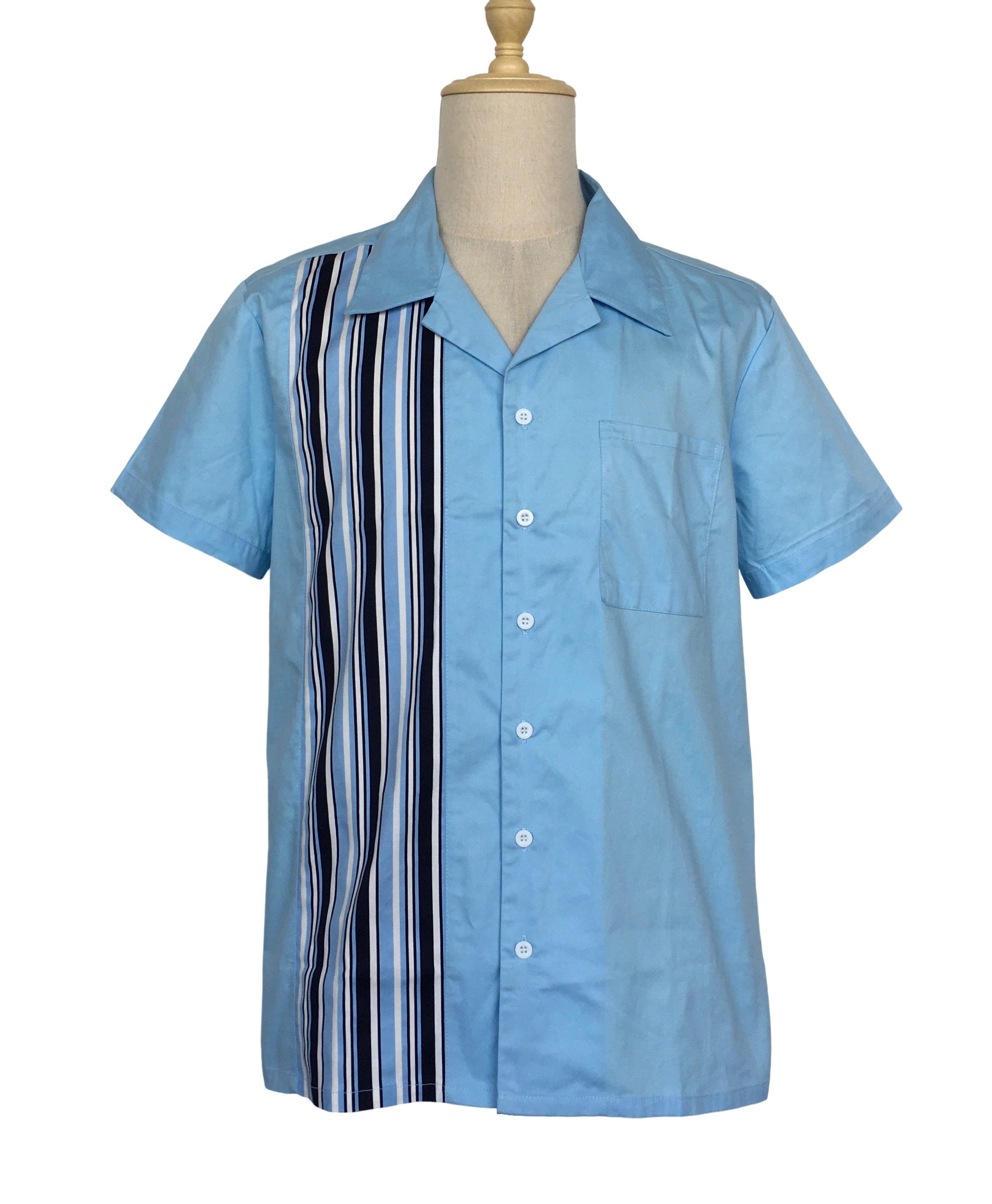 Other Retro Style Light Blue Striped Panel Mens Shirts Size US XL / EU 56 / 4 - 1 Thumbnail