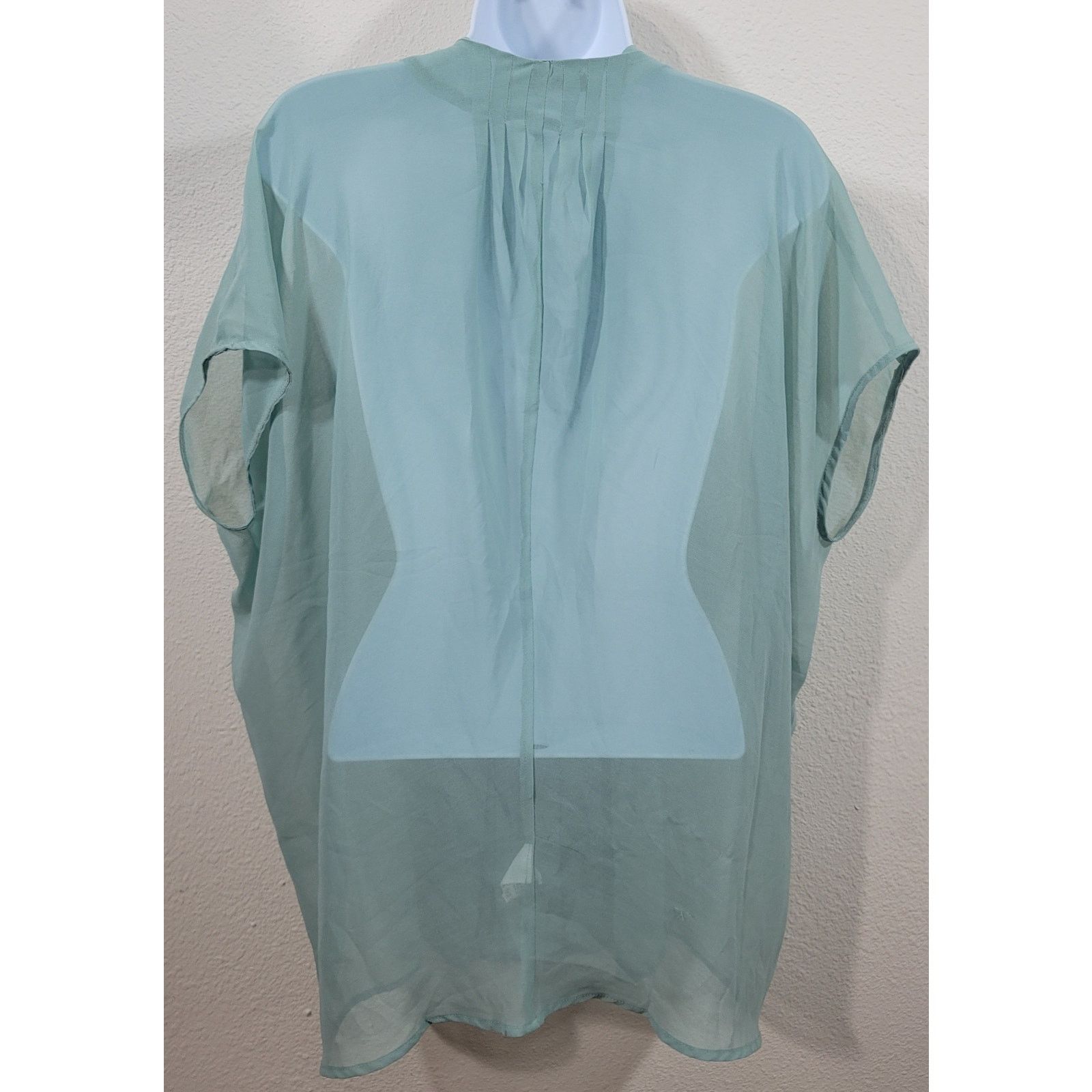 Other Abito Light Green Sheer Pleated Batwing Button Up Top XL Size XL / US 12-14 / IT 48-50 - 4 Thumbnail