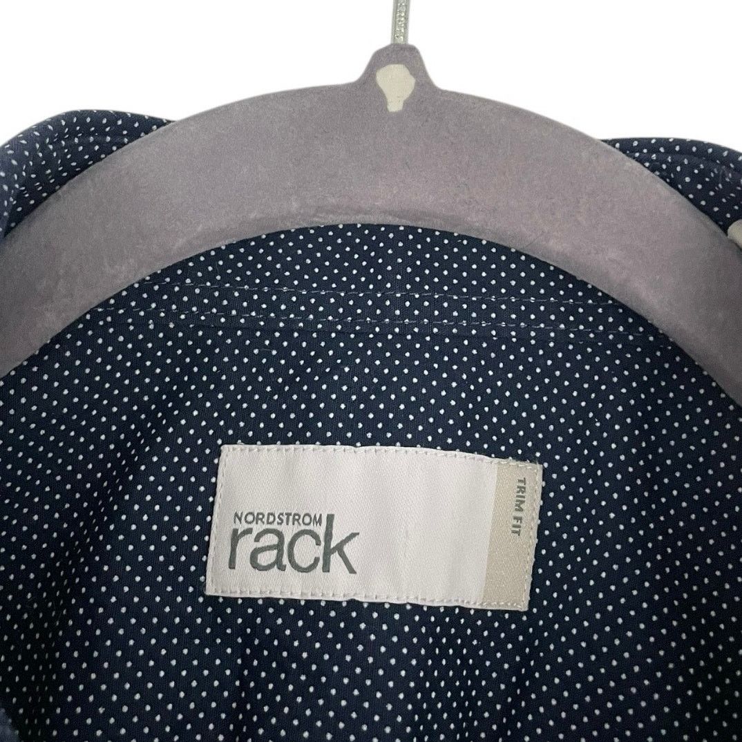 Nordstrom Nordstrom Rack Navy Blue Polka Dot Trim Fit Button Down Size US M / EU 48-50 / 2 - 7 Thumbnail