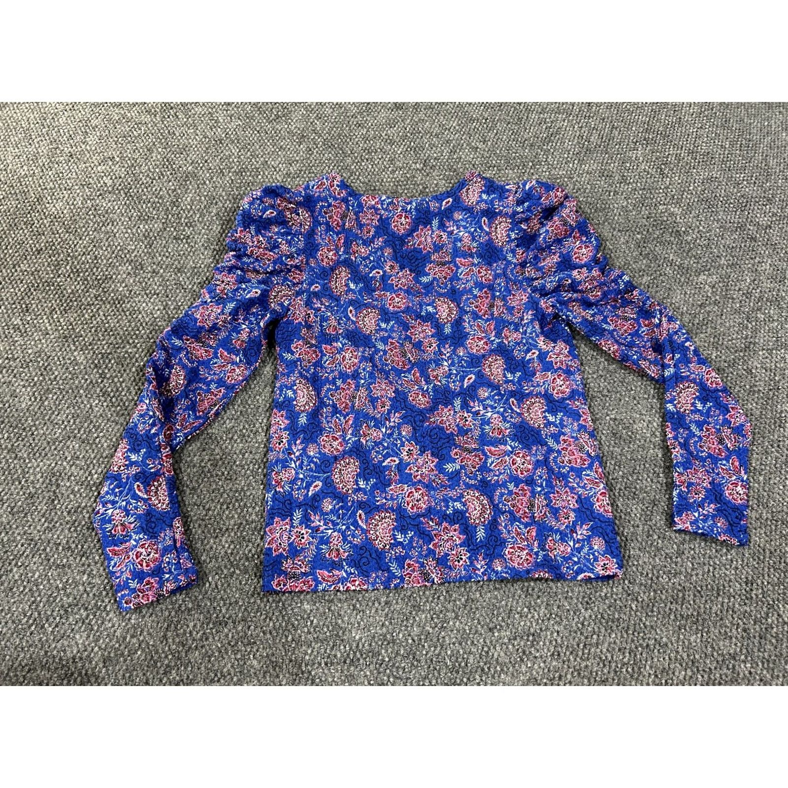 Ann Taylor Ann Taylor Loft Blouse Women's Regular M Blue Floral Long Sleeve Lightweight Polyester Spandex Rayon Button Casual Spring Summer Breathable Size M / US 6-8 / IT 42-44 - 6 Thumbnail