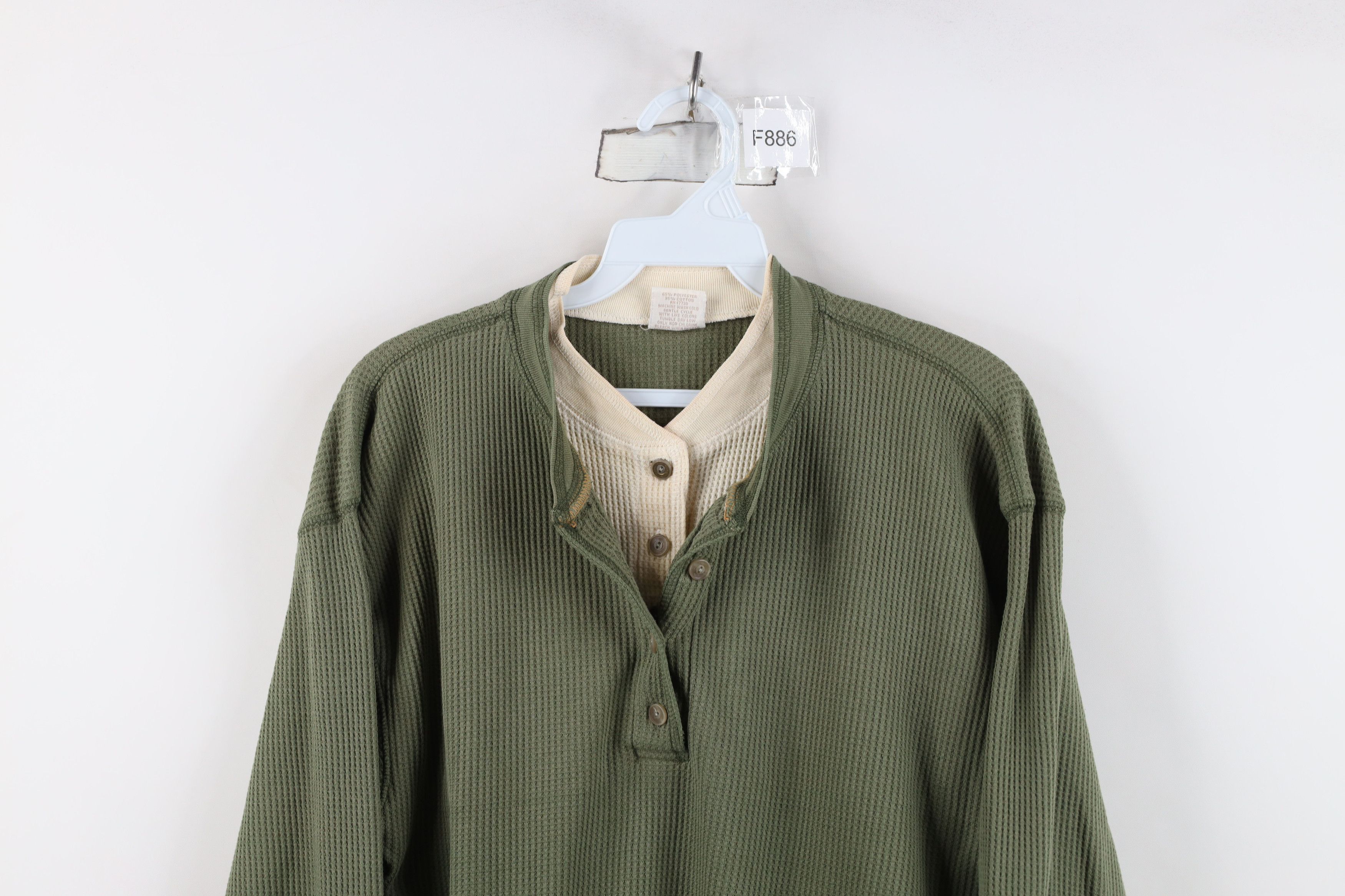 Vintage Vintage 90s Streetwear Thermal Knit Henley T-Shirt Green Size L / US 10 / IT 46 - 2 Thumbnail