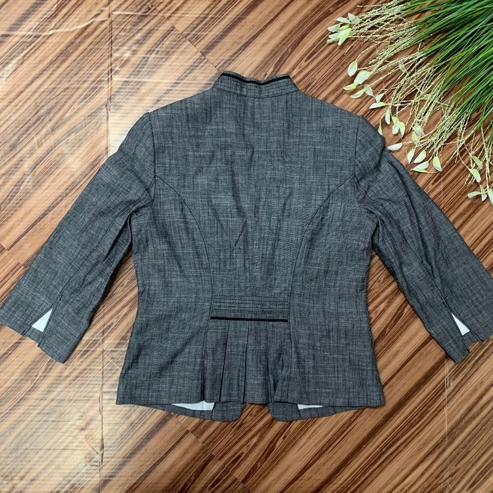 Designer WHBM Charcoal Linen Blend Pleated Blazer Jacket, 6 Size M / US 6-8 / IT 42-44 - 2 Thumbnail