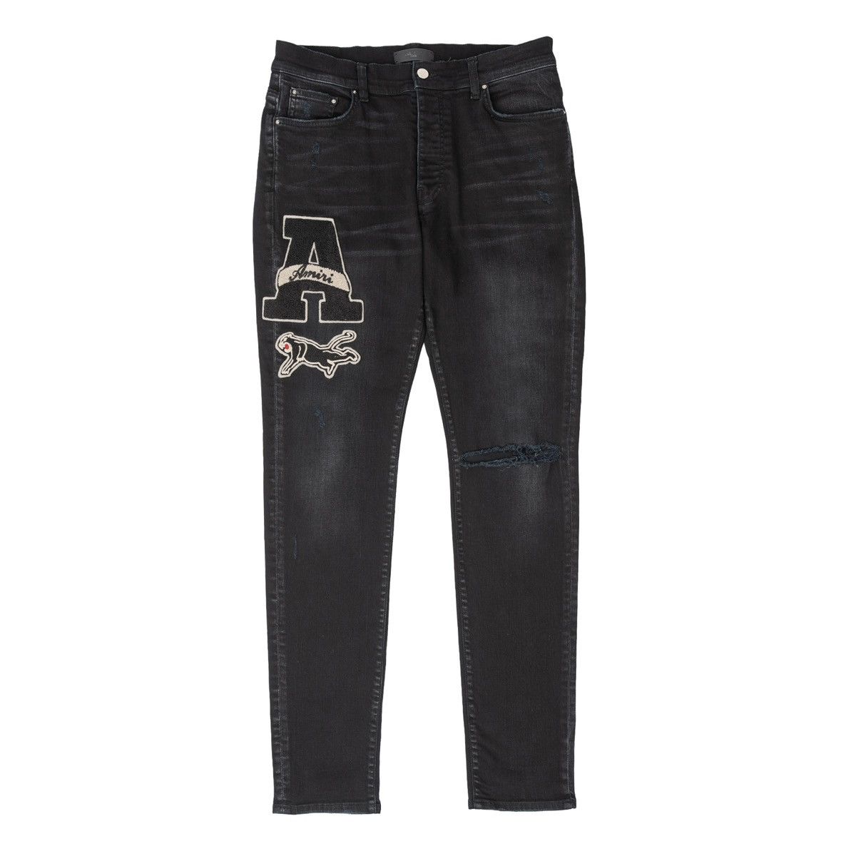 Amiri Varsity Patch Jeans Antique Black Beige Multi