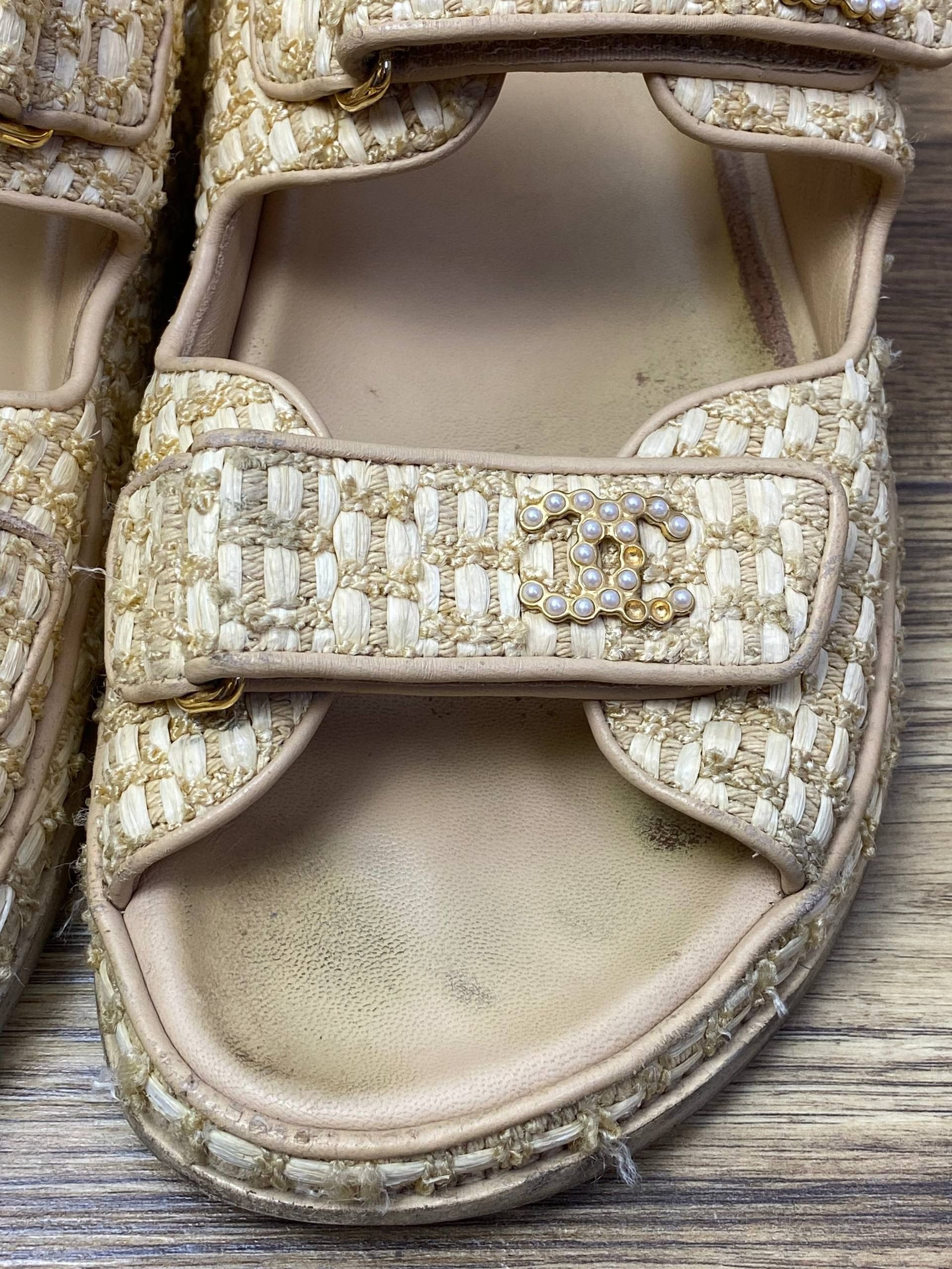 Chanel Chanel Raffia Dad Sandals with Pearl CC Logo – Beige/Gold Size US 9.5 / IT 39.5 - 6 Thumbnail