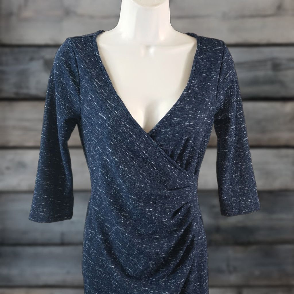 Vintage Fervour Dress Short Blue Faux Wrap 3/4 Sleeve V-Neck Womens Small, Pullover, Polyester Blend, Dress Length Short, Size S, Blue, Womens Size S / US 4 / IT 40 - 1 Thumbnail