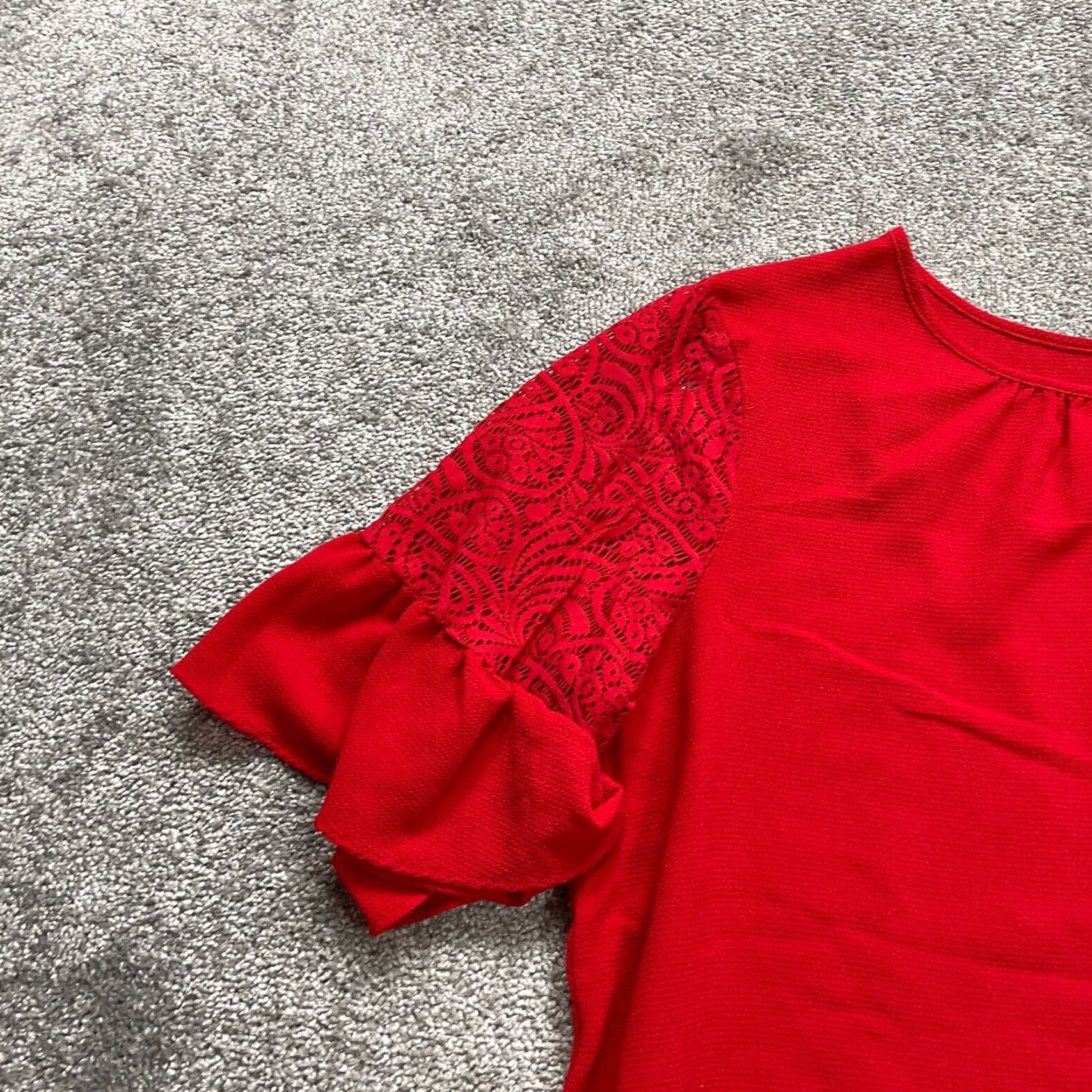 Vintage Cato Blouse Shirt Women 2XL Red Keyhole Neck Bell Sleeve Lace Stretch Casual Top Size XXL / US 16-18 / IT 52-54 - 5 Thumbnail