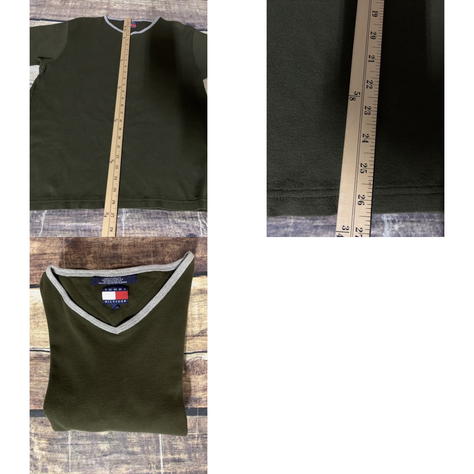 Tommy Hilfiger VINTAGE Tommy Hilfiger Men’s T-Shirt Green V-Neck Large Hunter Year 2000 Mens Short Sleeve Size US L / EU 52-54 / 3 - 8 Thumbnail