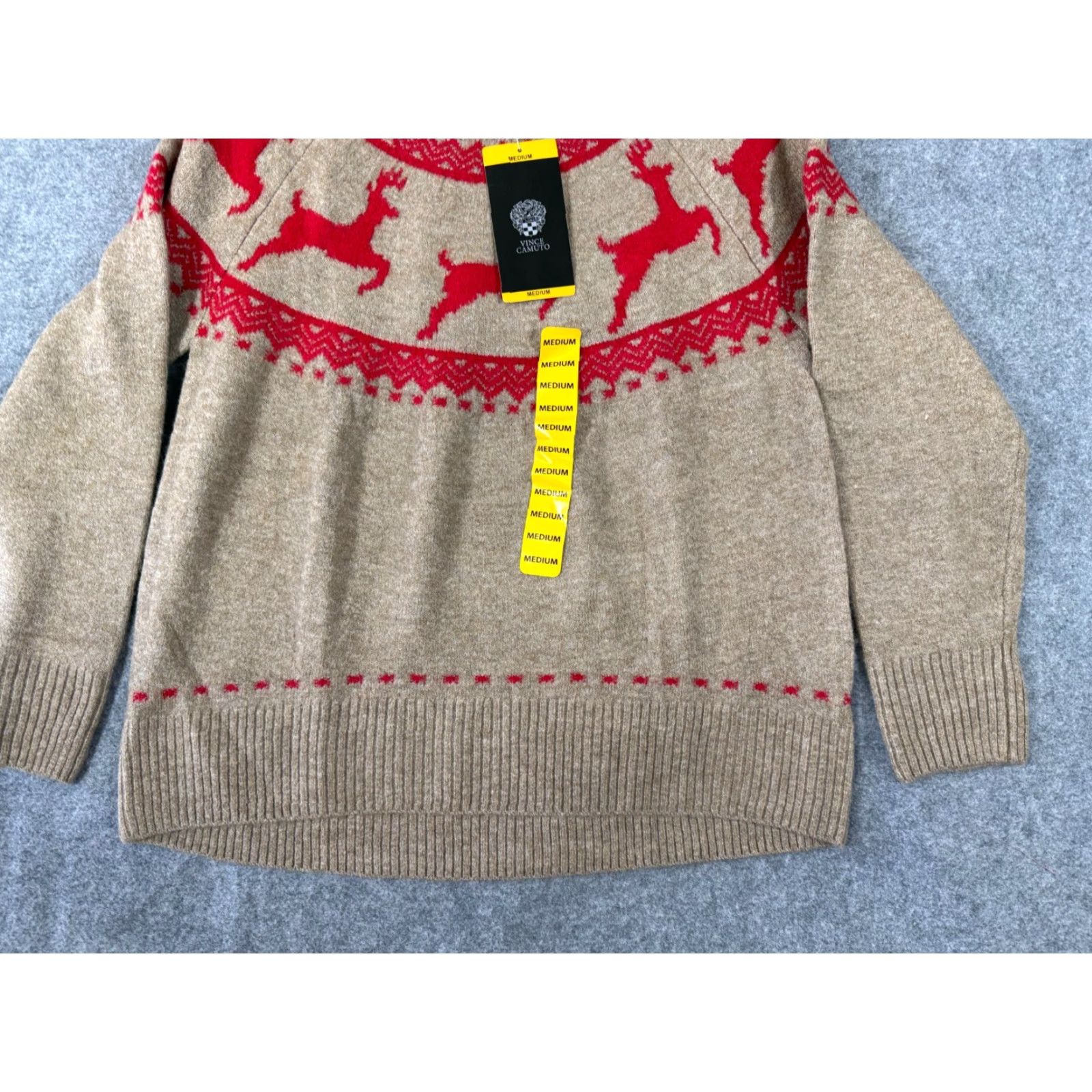 Vince Camuto Vince Camuto Holiday Sweater Womens M Brown Red Reindeer Fair Isle Stretch NWT Size M / US 6-8 / IT 42-44 - 4 Thumbnail