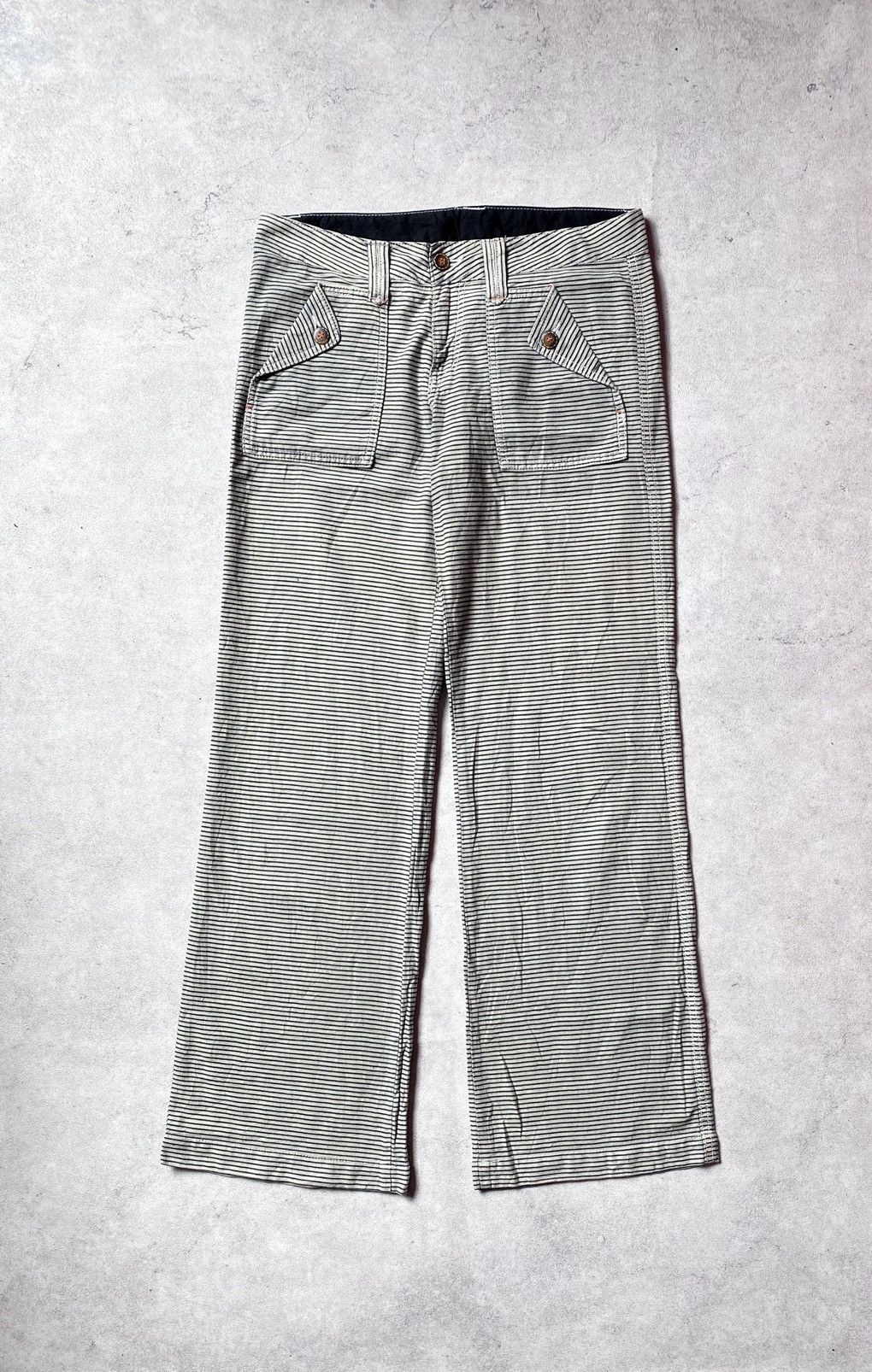 Japanese Brand SUNLUCAS🇯🇵 Stripe Hickory Flared Pant Size US 30 / EU 46 - 3 Thumbnail
